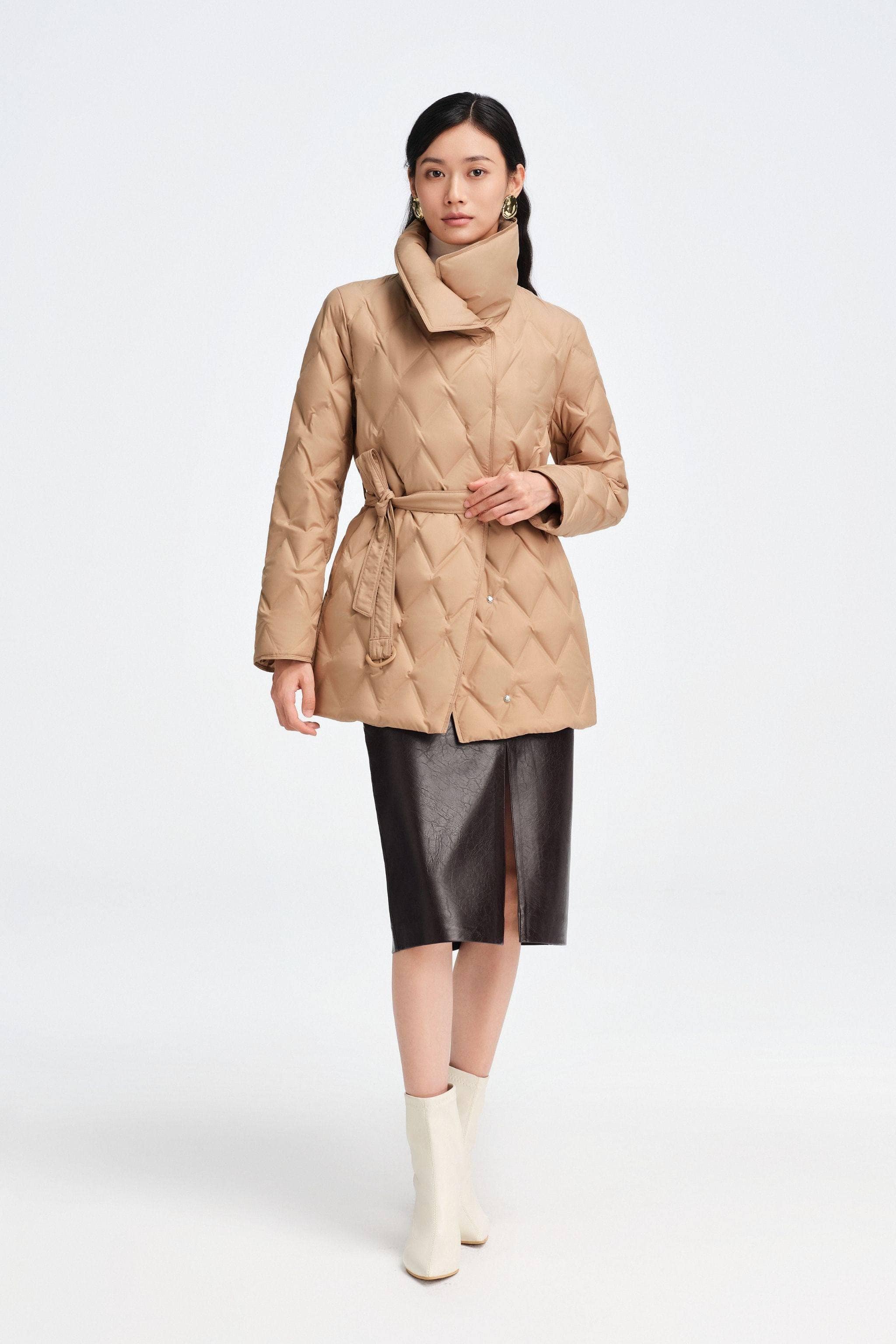BOSIDENG 2025 Women's Waist Length Goose Down Business Jacket With Belt Jacket