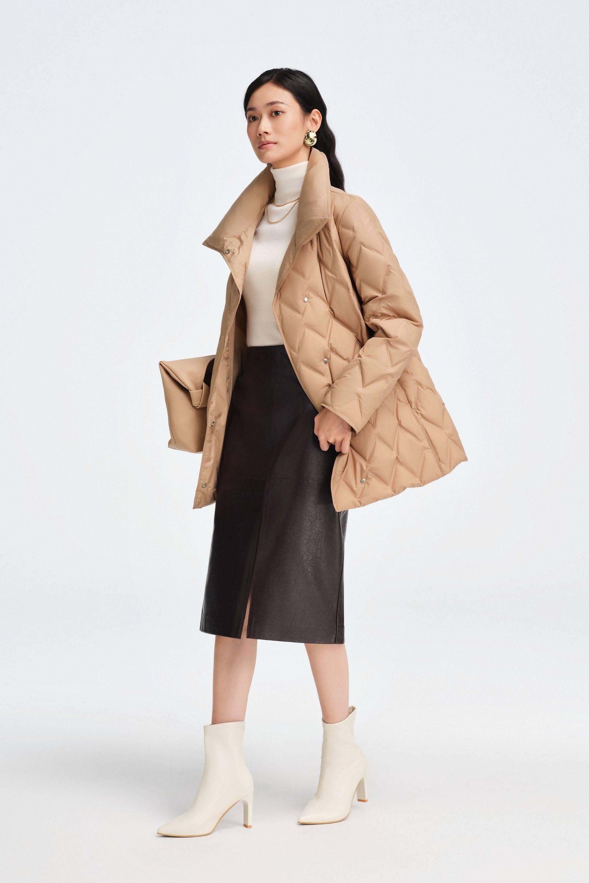BOSIDENG 2025 Women's Waist Length Goose Down Business Jacket With Belt Jacket
