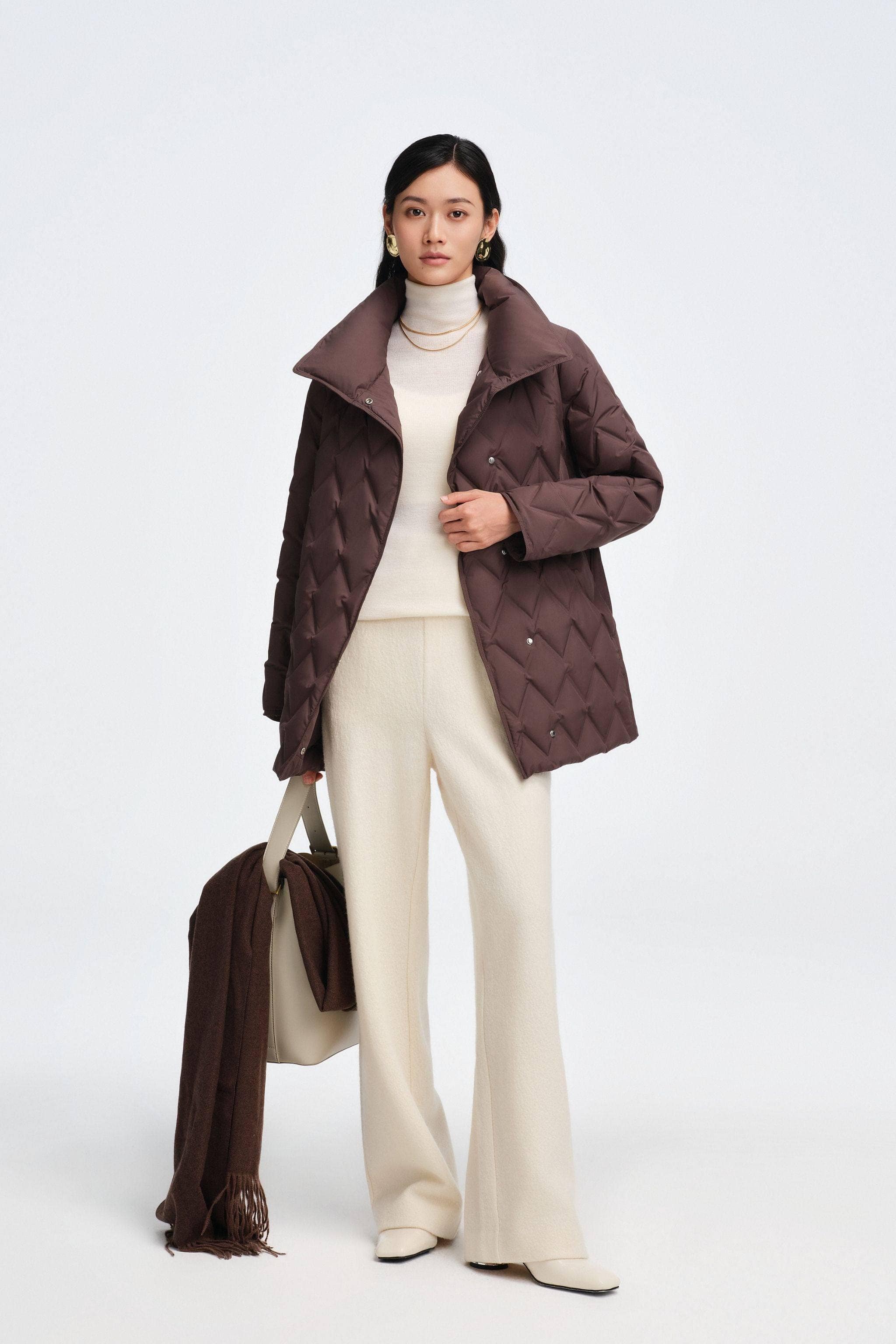 BOSIDENG 2025 Women's Waist Length Goose Down Business Jacket With Belt Jacket