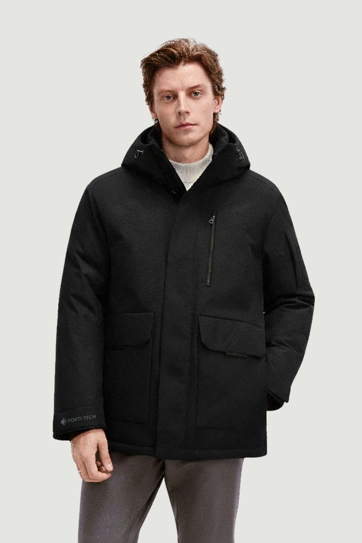 Urban Extreme Men's Short Goose Down Jacket 211 — mid-length down jacket fuses cutting-edge thermal innovation in Black, sizes XS–XXXL; water-resistant, windproof