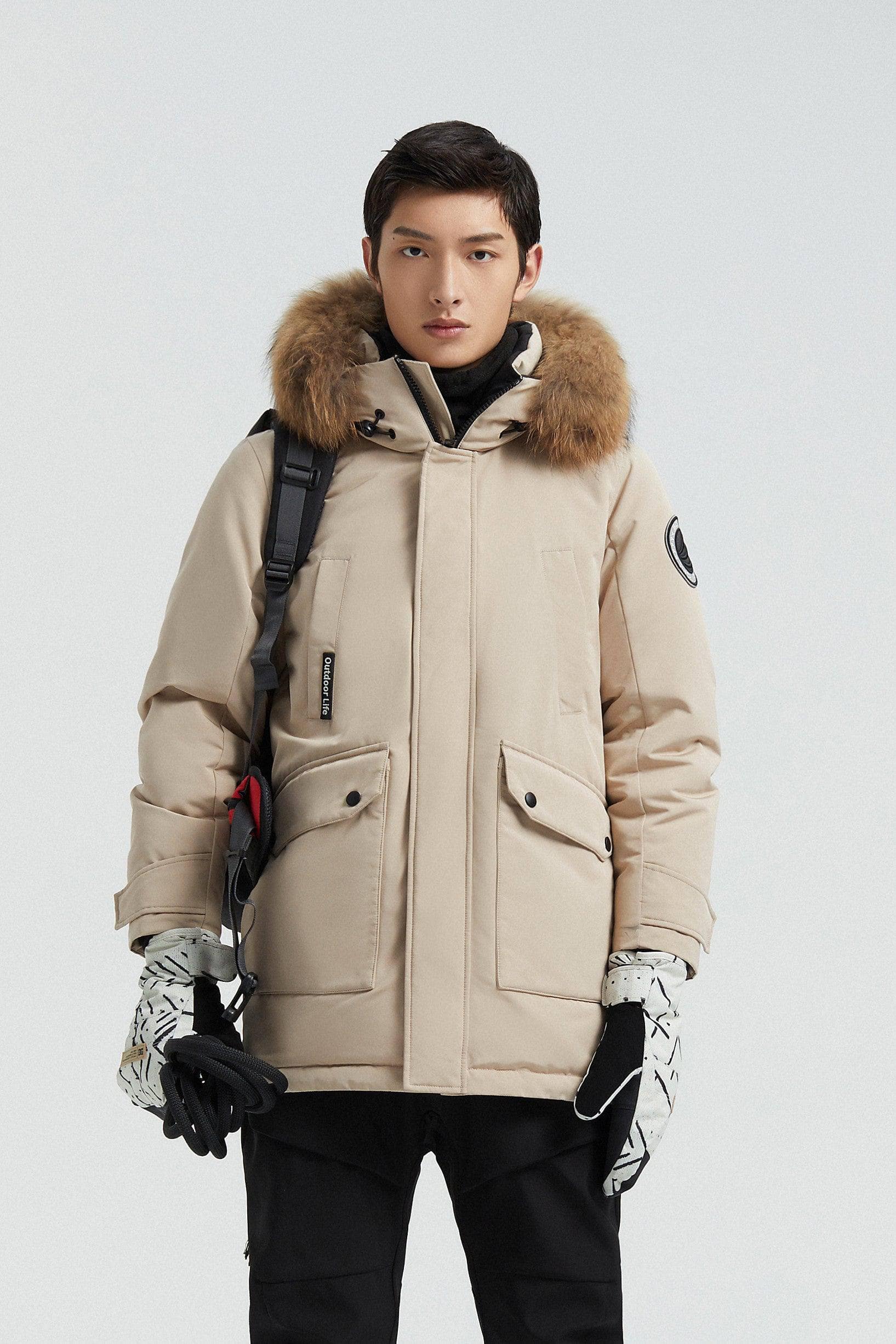 BOSIDENG Goose Down Hooded Parka with Fur Trim Parka