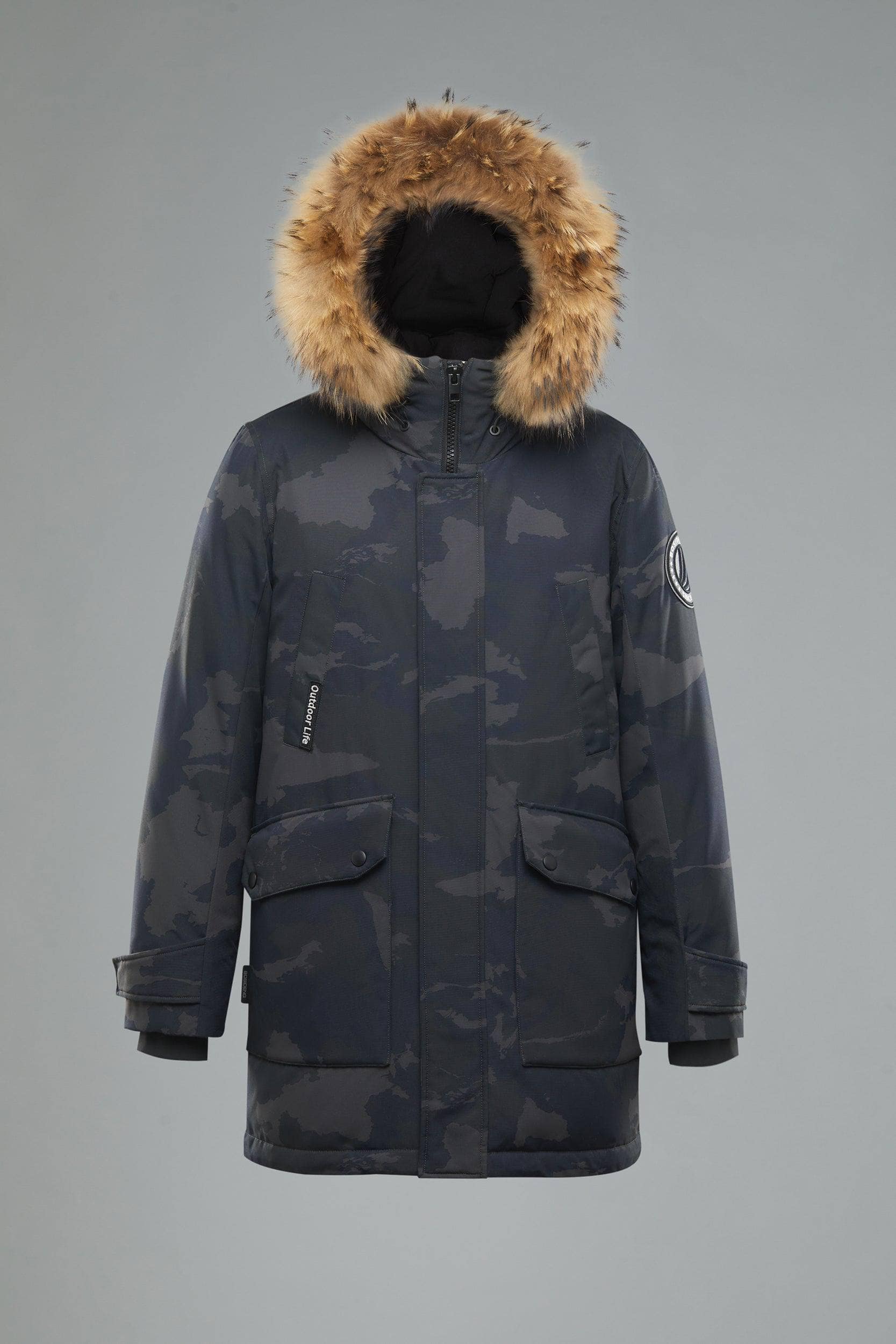 BOSIDENG Goose Down Hooded Parka with Fur Trim Parka