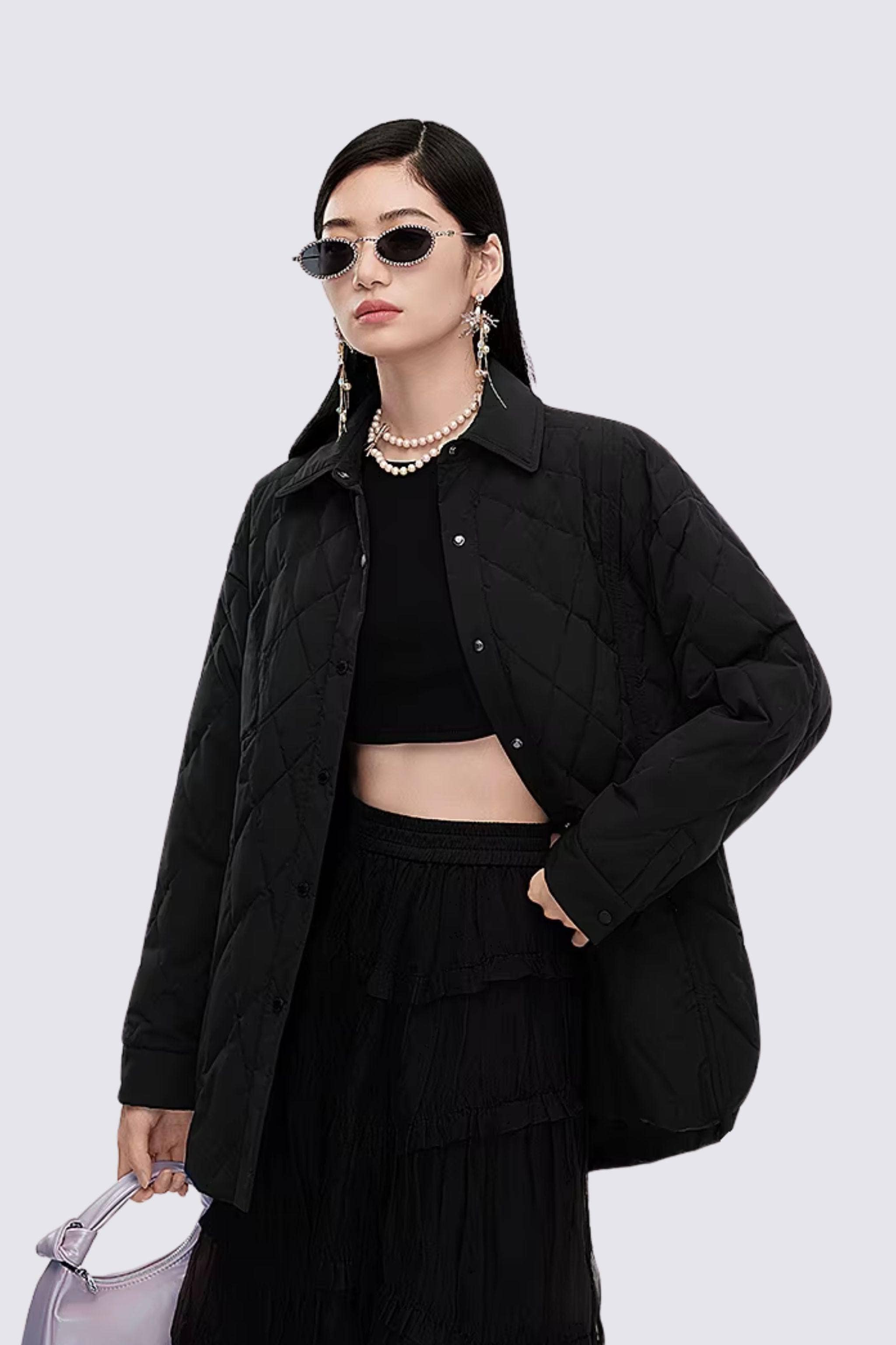 BOSIDENG LONDON SHOW FIMD Diamond Quilted Goose Down Shacket Top Black / S