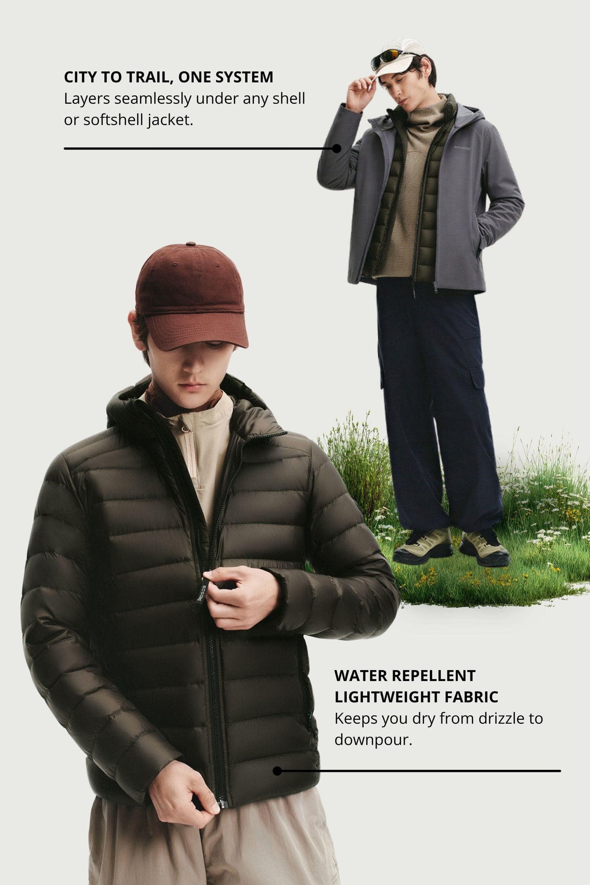 Mens Water-Repellent Goose Down Jacket W/ Hood 037M