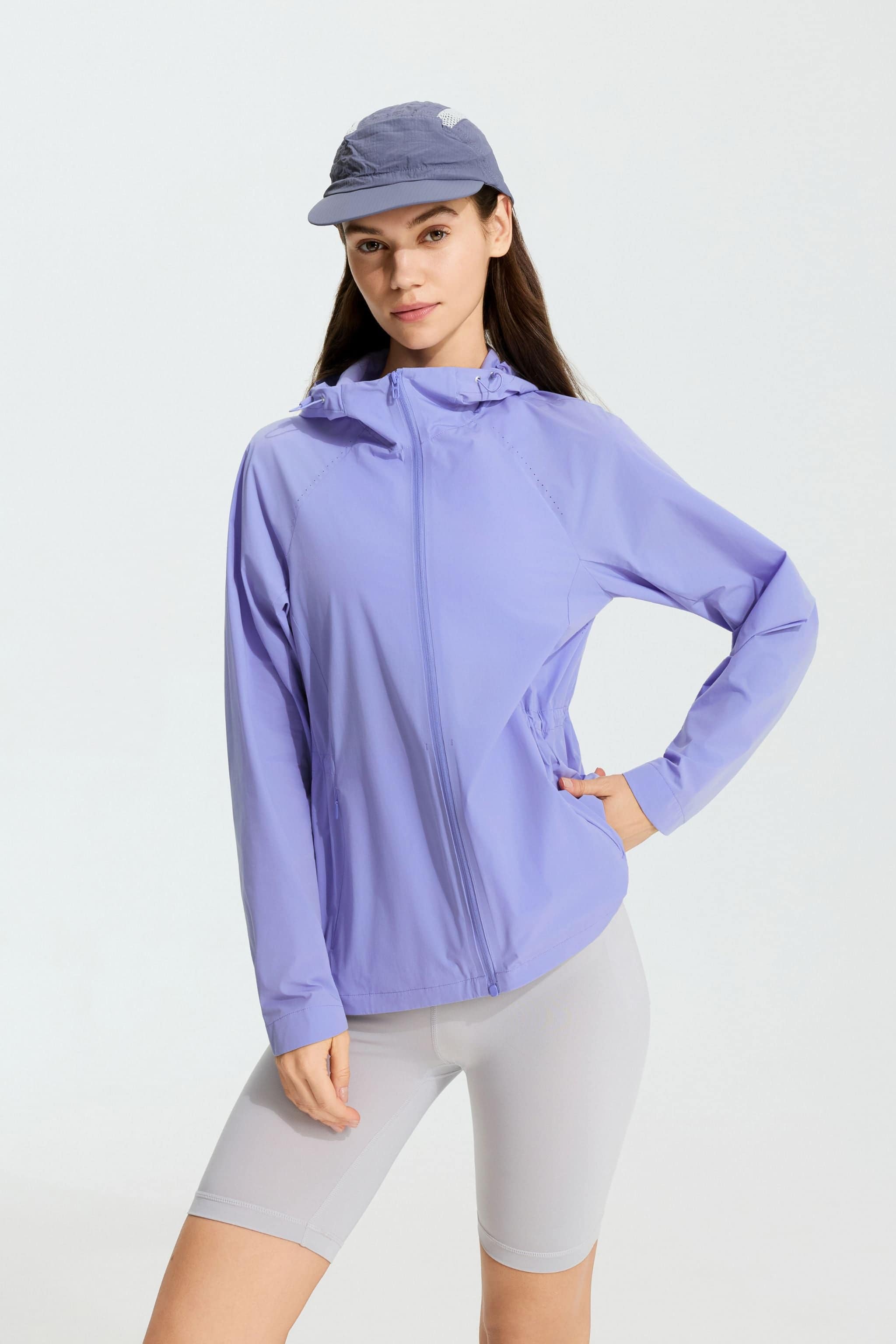 Urban Outdoor Women's Jacket 392 — women's jacket delivers reliable sun protection in a lightweight in Misty Purple Blue, sizes 4–14; water-resistant, UPF 100+