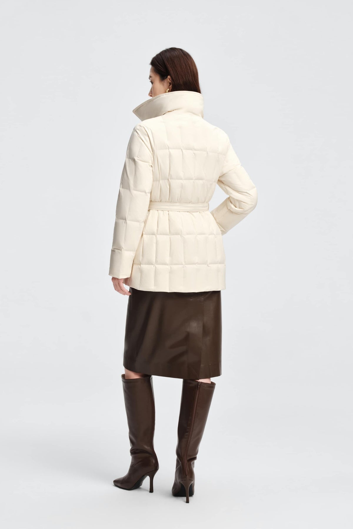 Womens Lapel Collar Goose Down Jacket W/ Belt 142