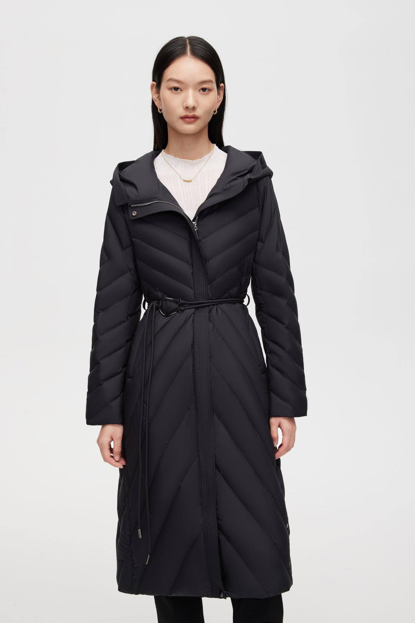 BOSIDENG 2022 Long Wrap Goose Down Coat With Belt Jacket 6 / Black