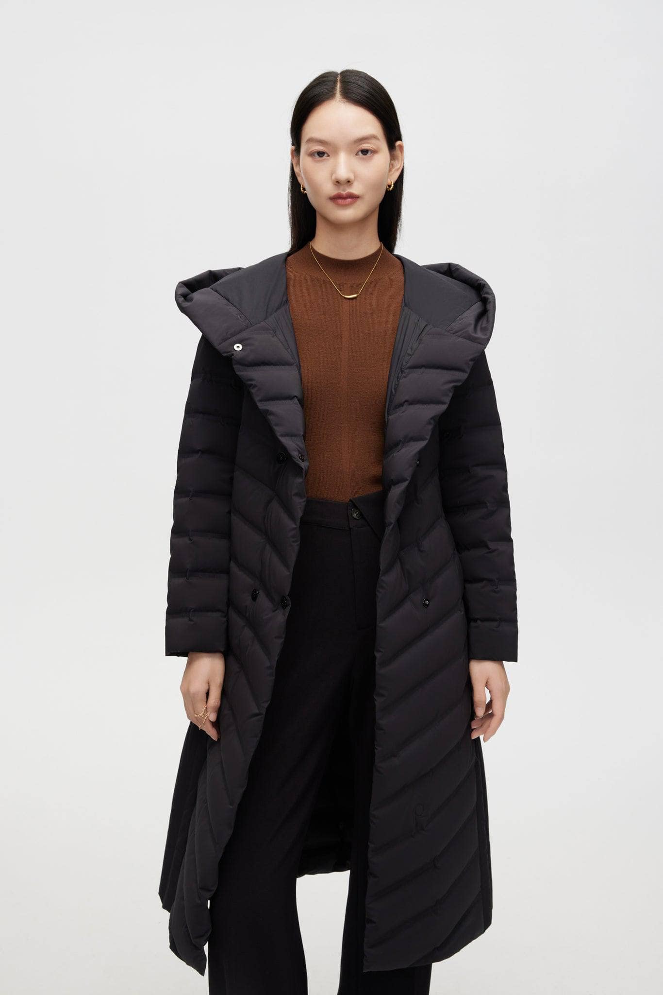 BOSIDENG 2022 Long Wrap Goose Down Coat With Belt Jacket 6 / Black