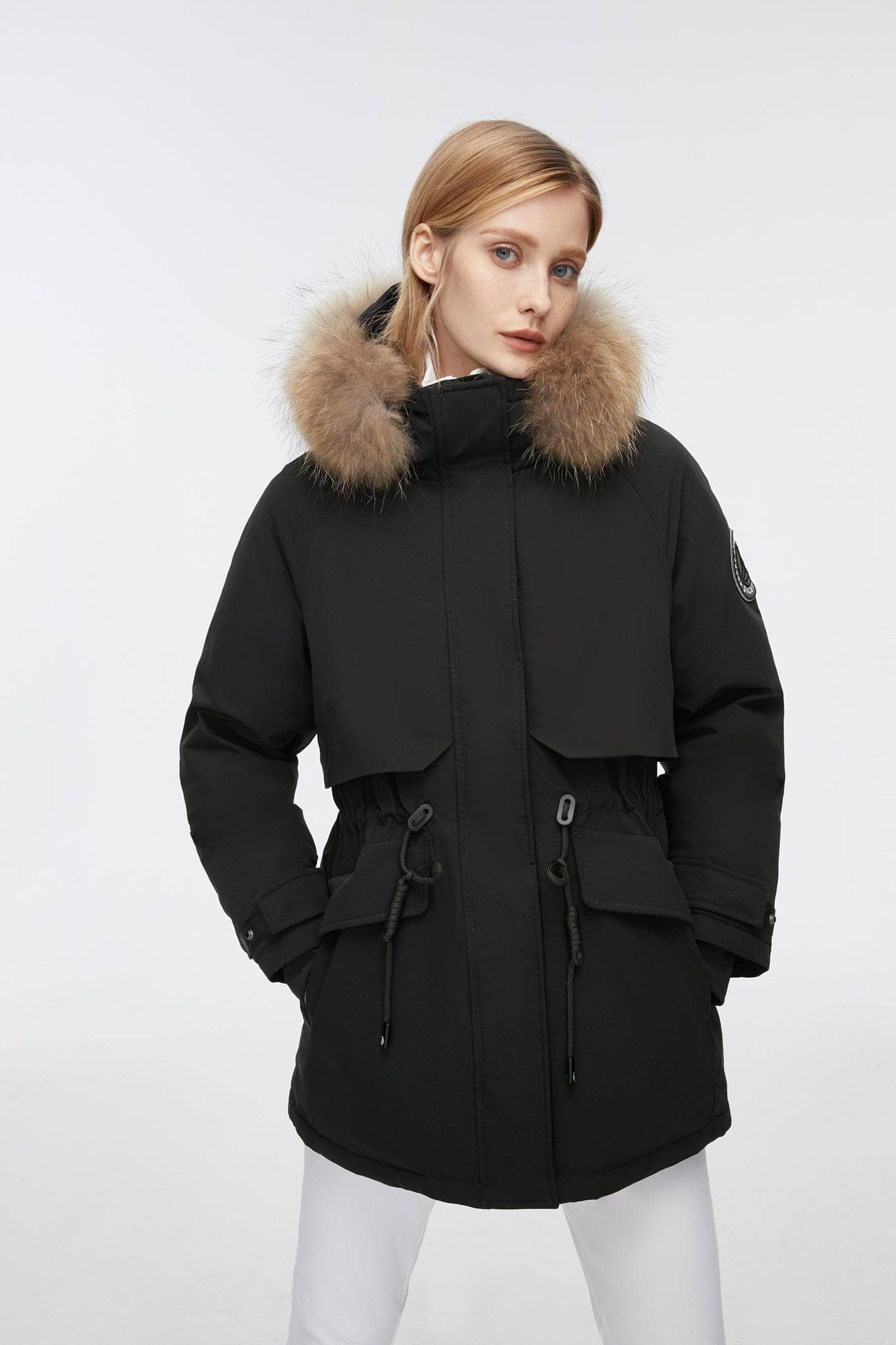 Duck Down Retro Diamond Lattice Horn Buckle Real Hair Ball Cute Down Jacket Mid-length Hooded Loose Warm Jacket Women main image 1
