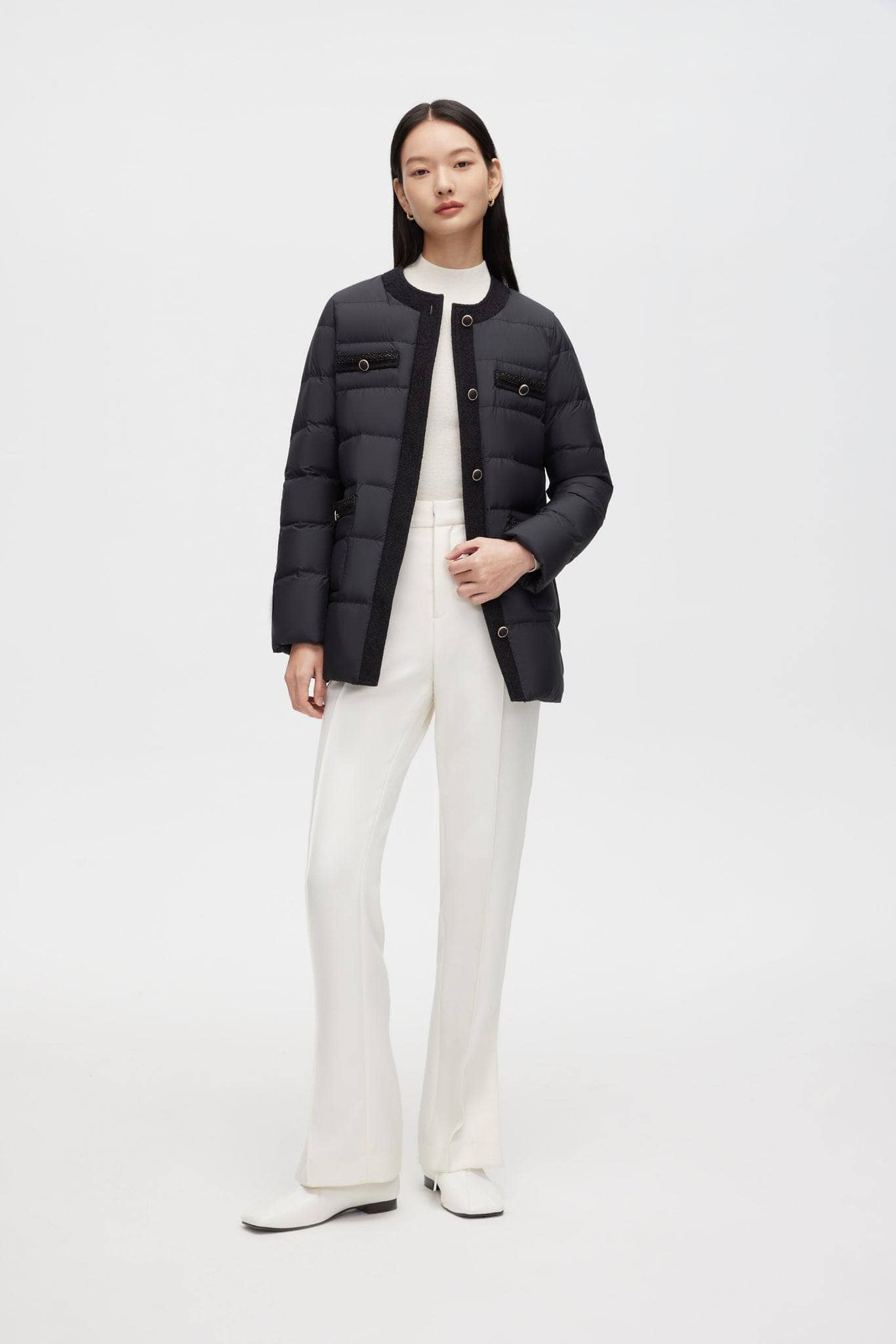 BOSIDENG 2022 Round Collar Goose Down Short Jacket Jacket 6 / Black