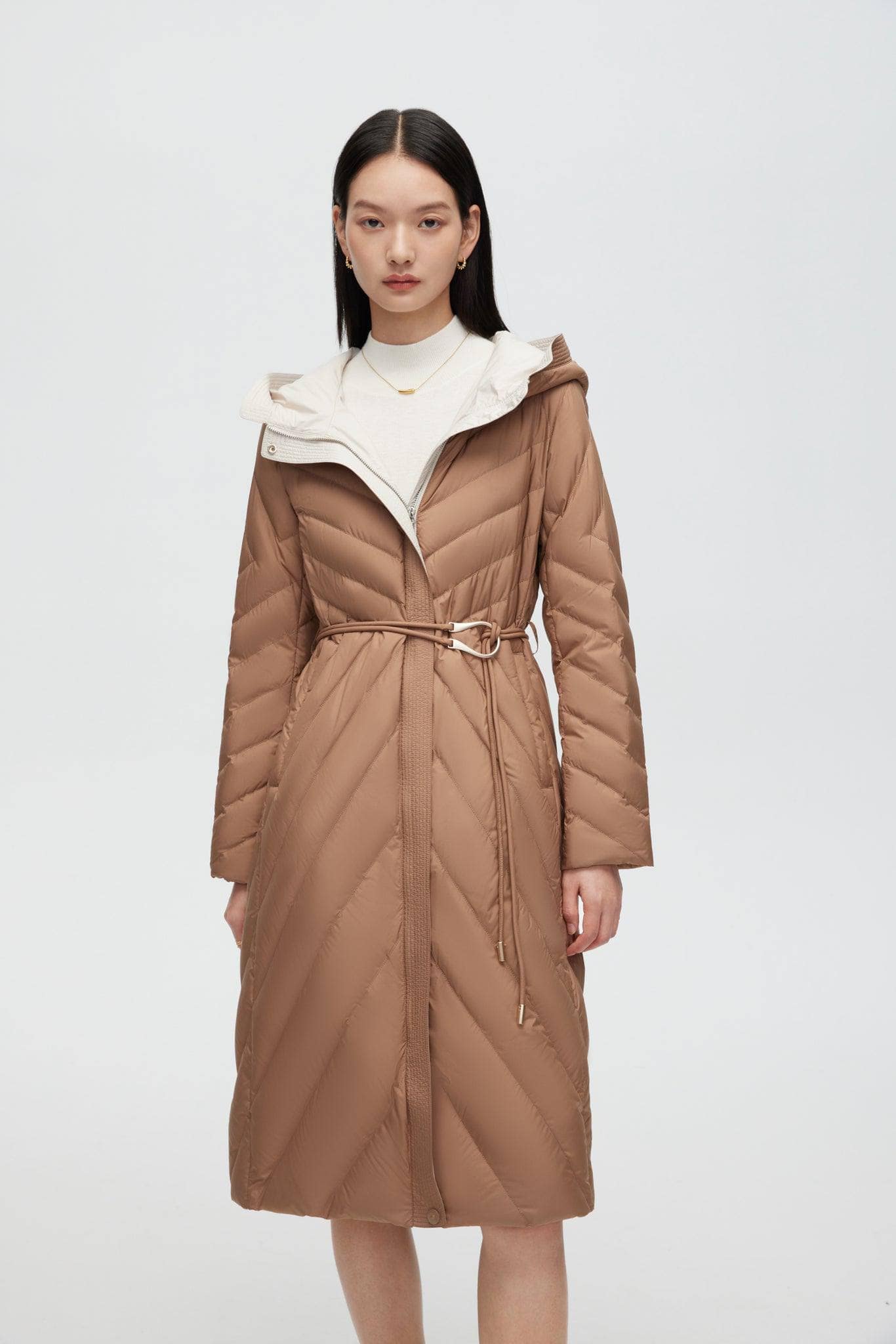BOSIDENG 2022 Long Wrap Goose Down Coat With Belt Jacket 6 / Coffee