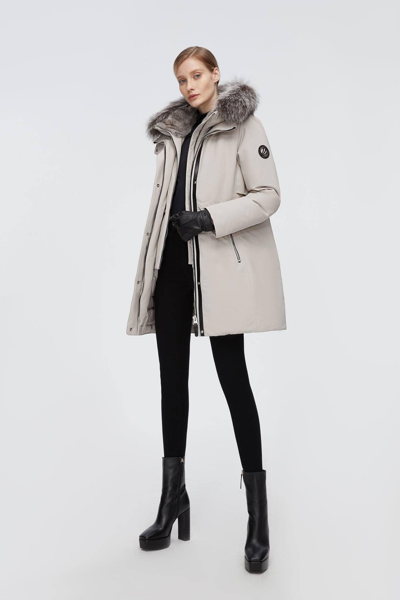 Mid-Length Goose Down Trench With Fur — Discover the Goose Down Jacket trench, designed to withstand temperatures in Khaki, sizes 6–16; windproof