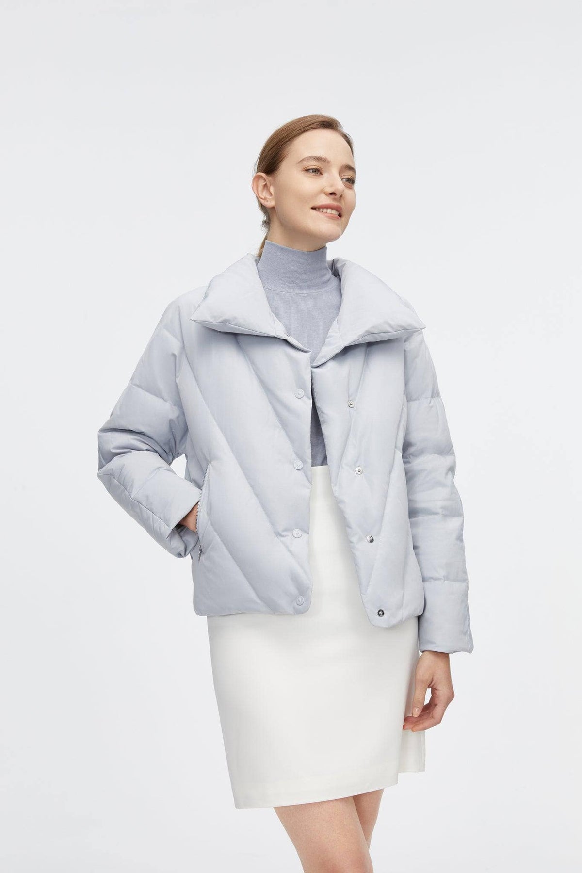 Short Goose Down Jacket With Lapel