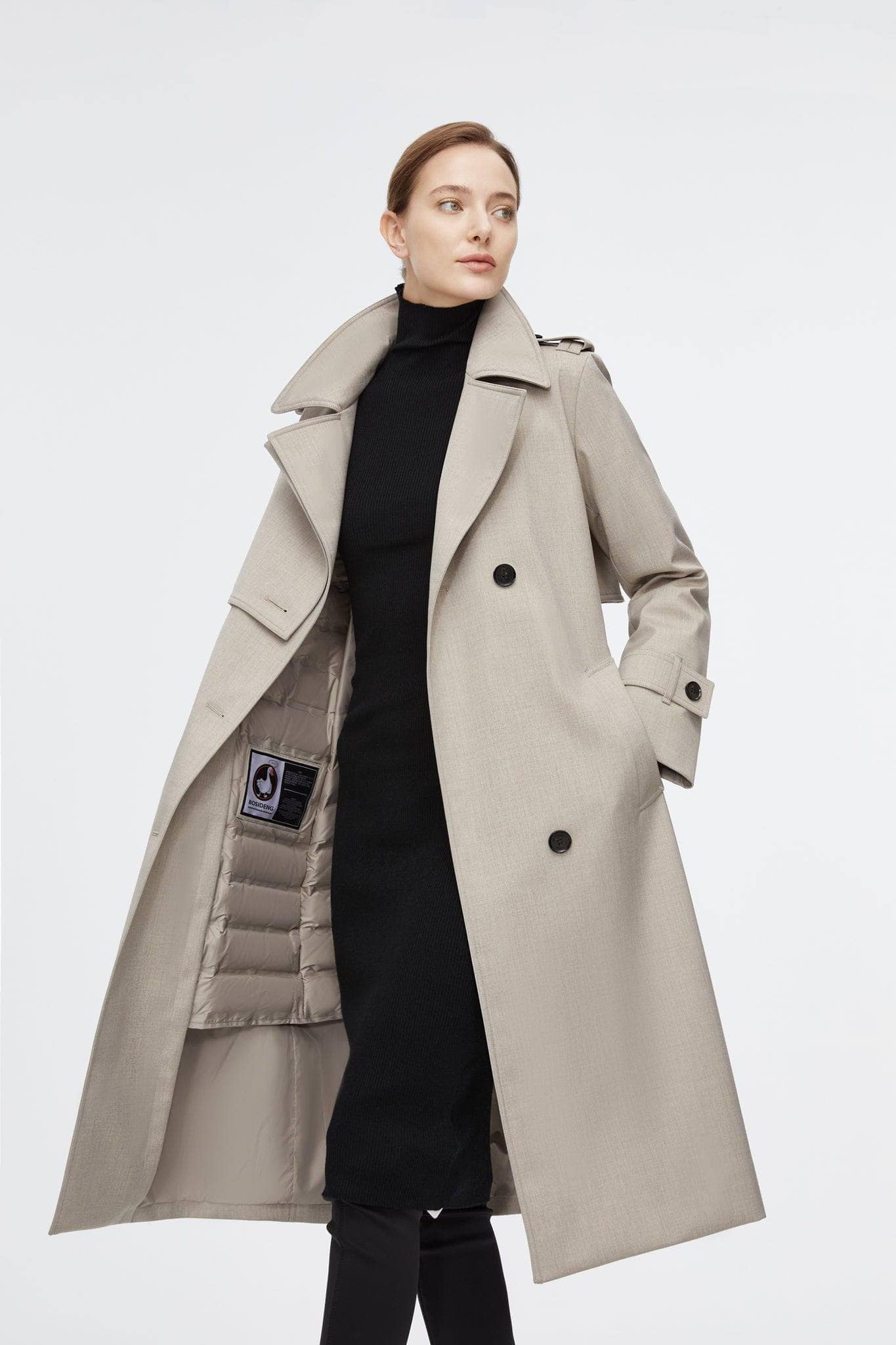 Full Length Detachable Goose Down Trench Coat — Introducing our groundbreaking Full length Trench in Silver edge, sizes 4–14; windproof