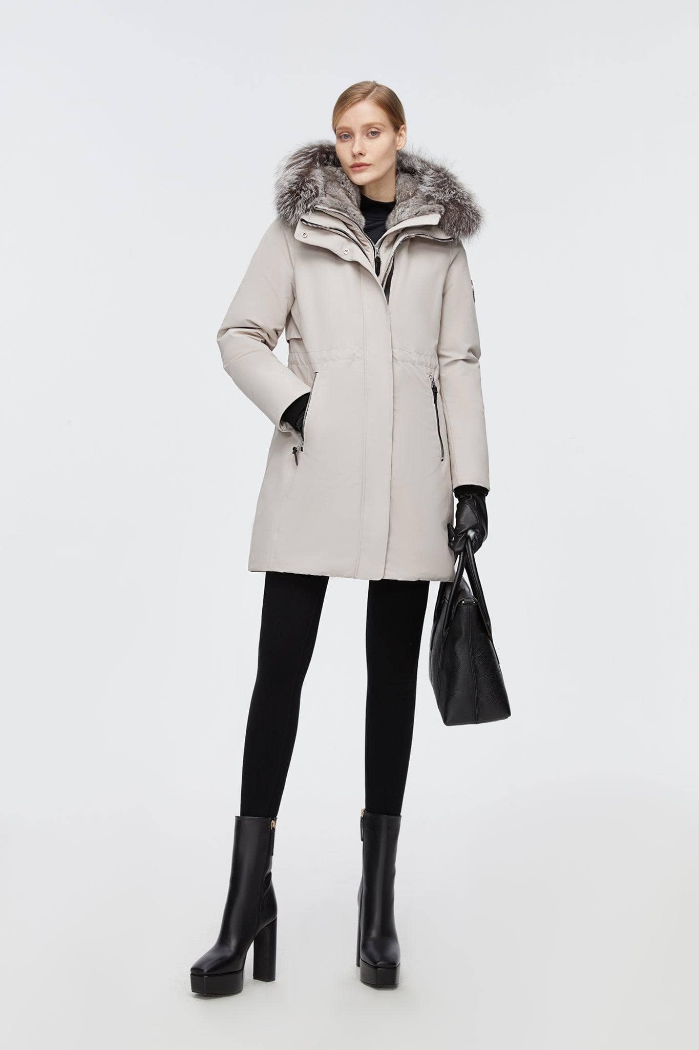 BOSIDENG 2022 Mid-Length Goose Down Trench With Fur Jacket