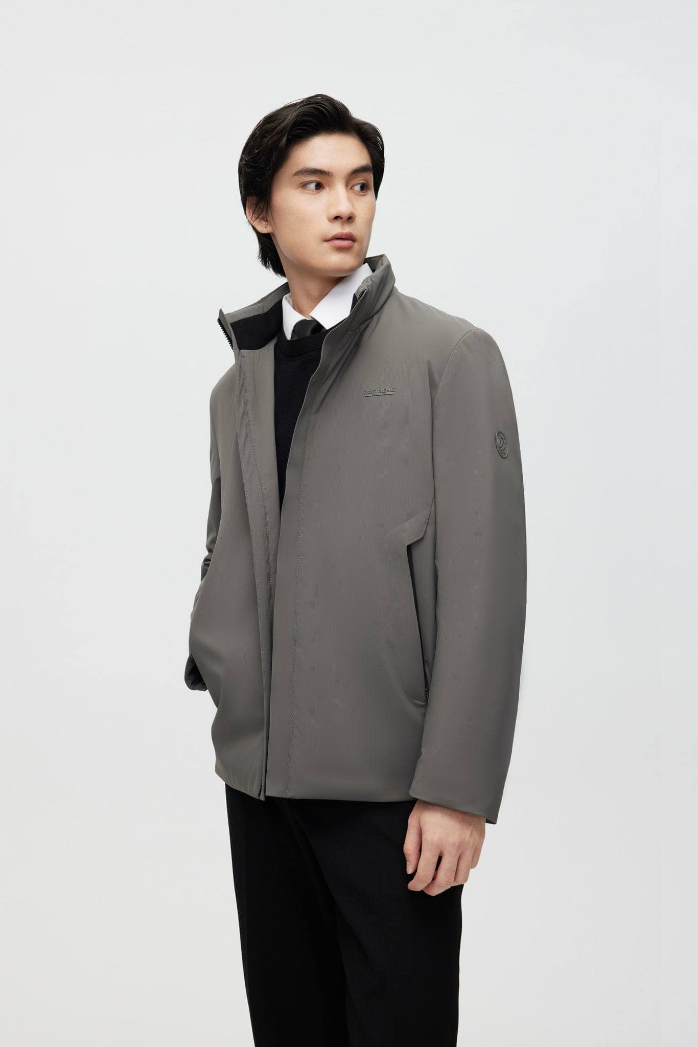 Stand Collar Goose Down Short Trench — Experience ultimate warmth with our deluxe 700+ fill goose down and flawless in Pine Grey, sizes XS–XXL