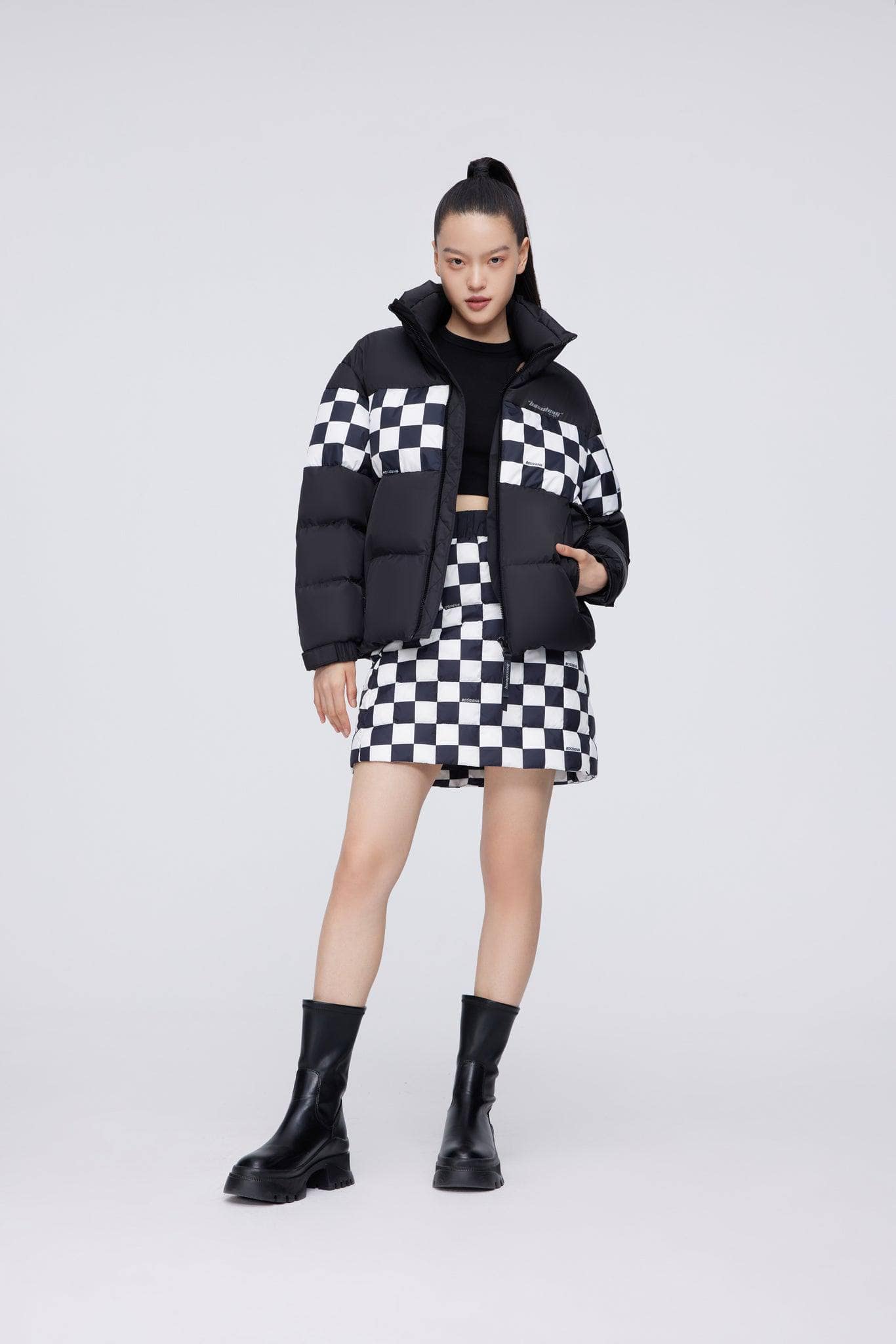 BOSIDENG 2022 Short Down Puffer Jacket XXS / Black and White Checkerboard