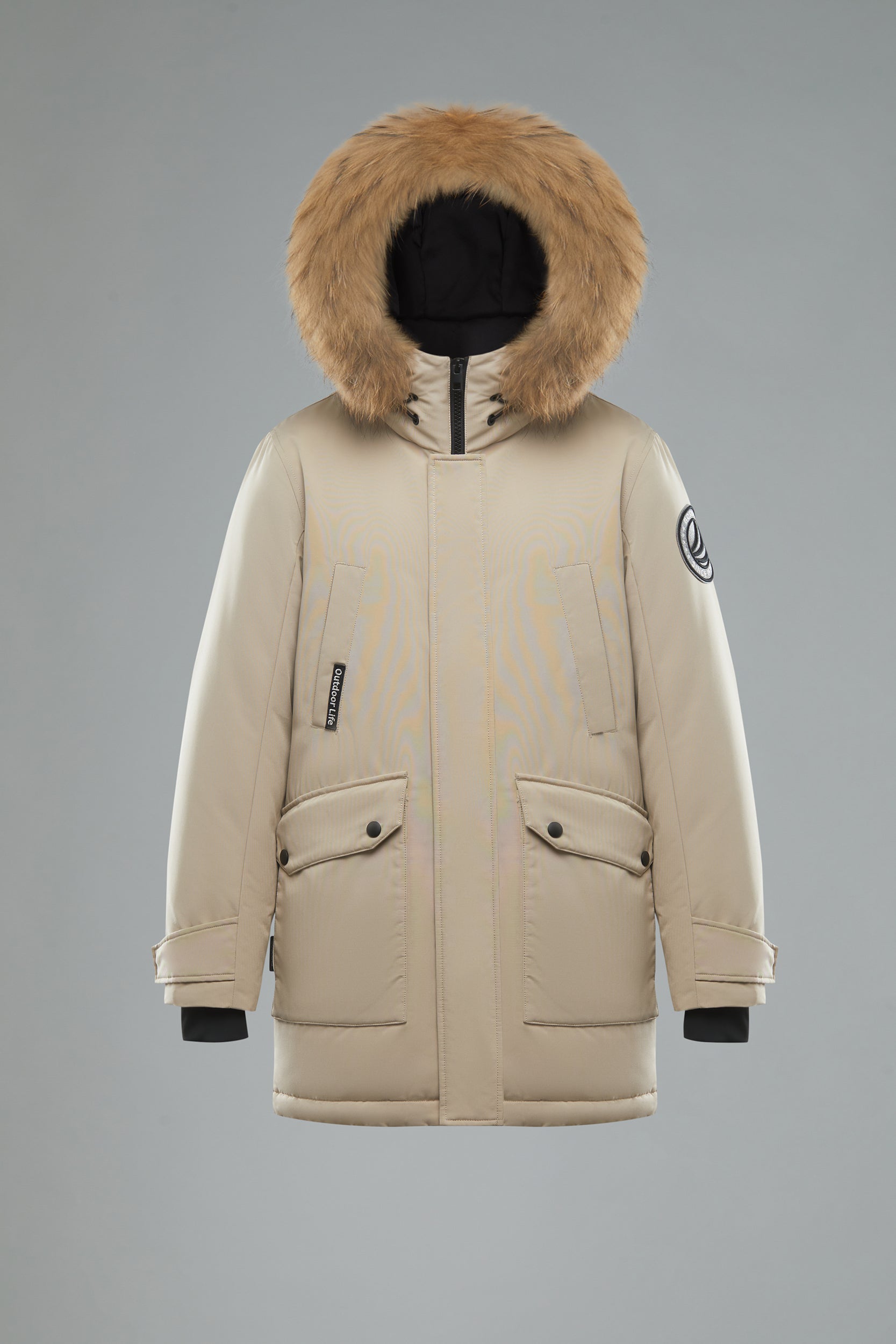 Goose Down Hooded Parka with Fur Trim