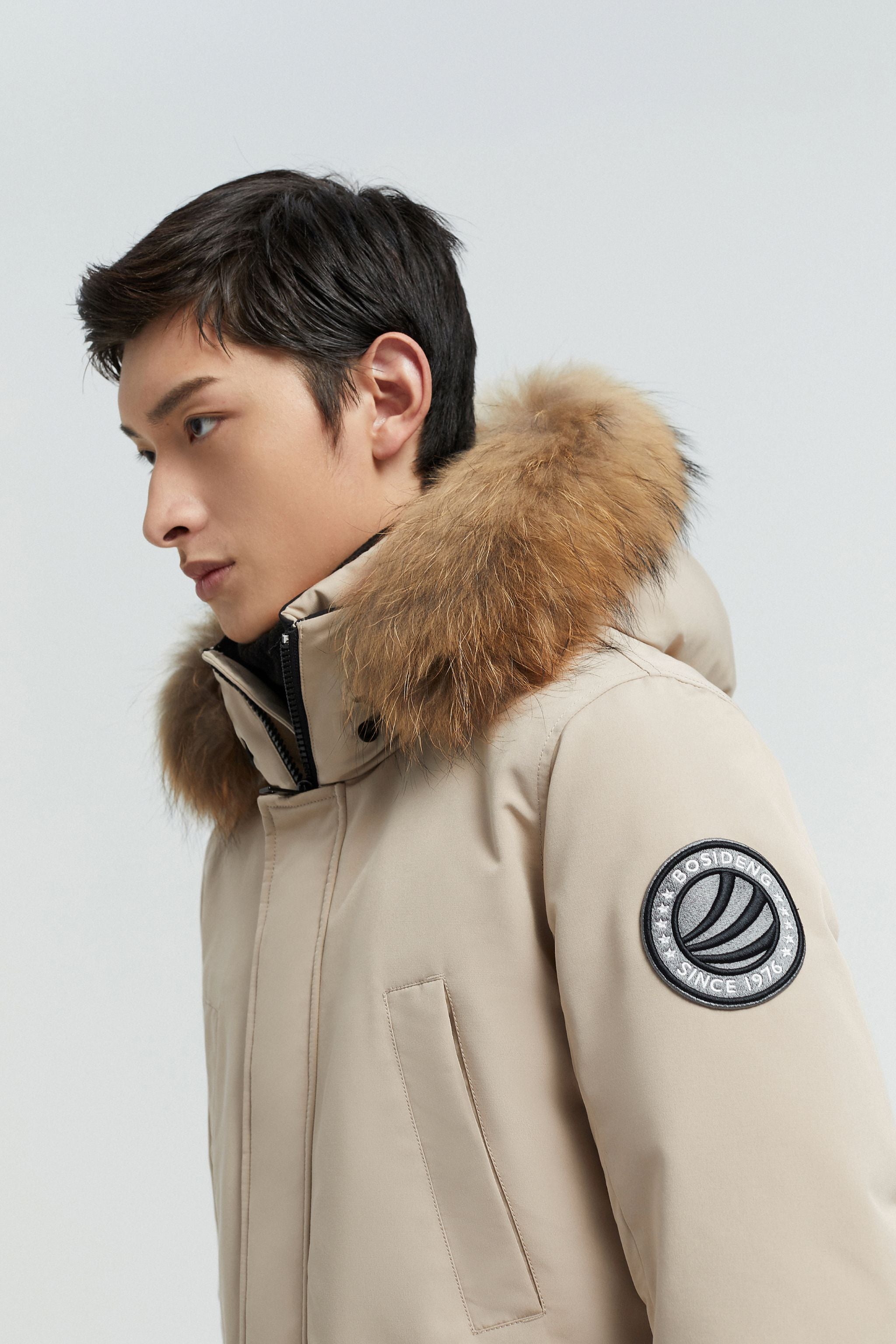 Goose Down Hooded Parka with Fur Trim