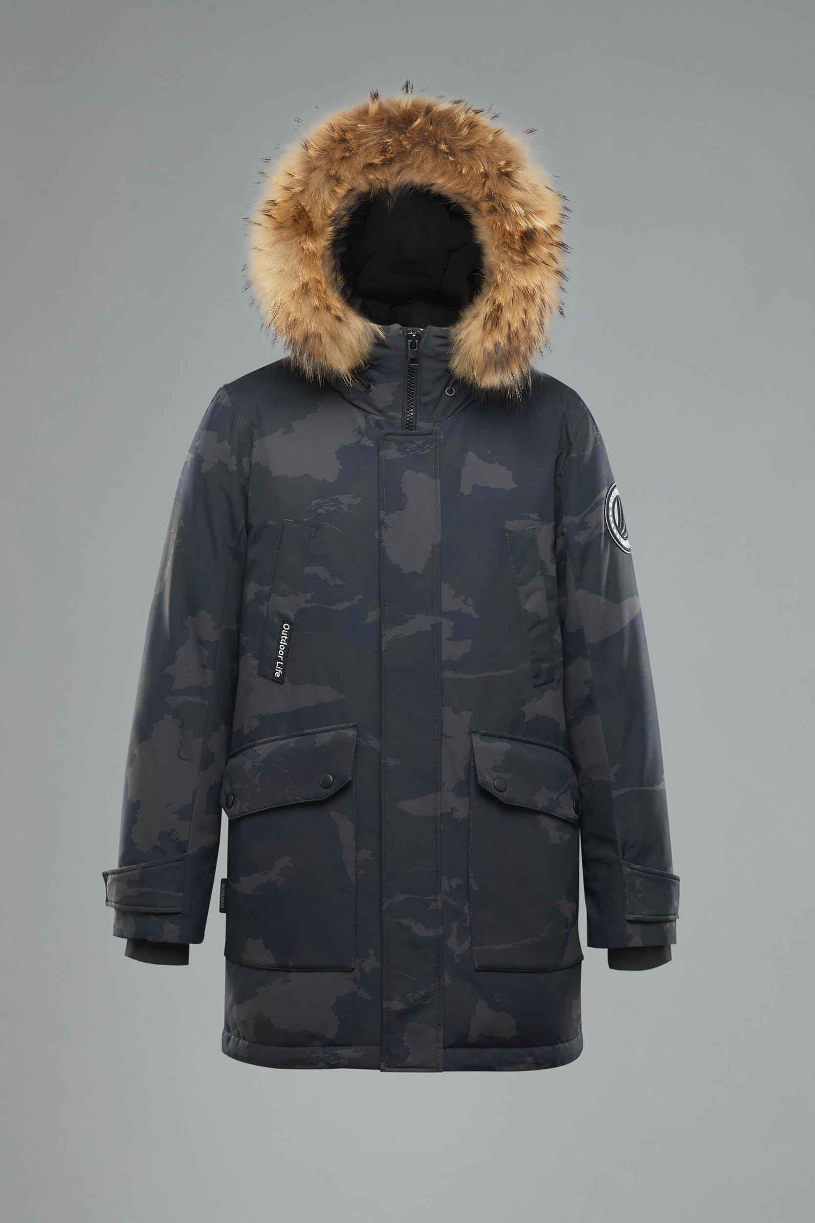 Goose Down Hooded Parka with Fur Trim