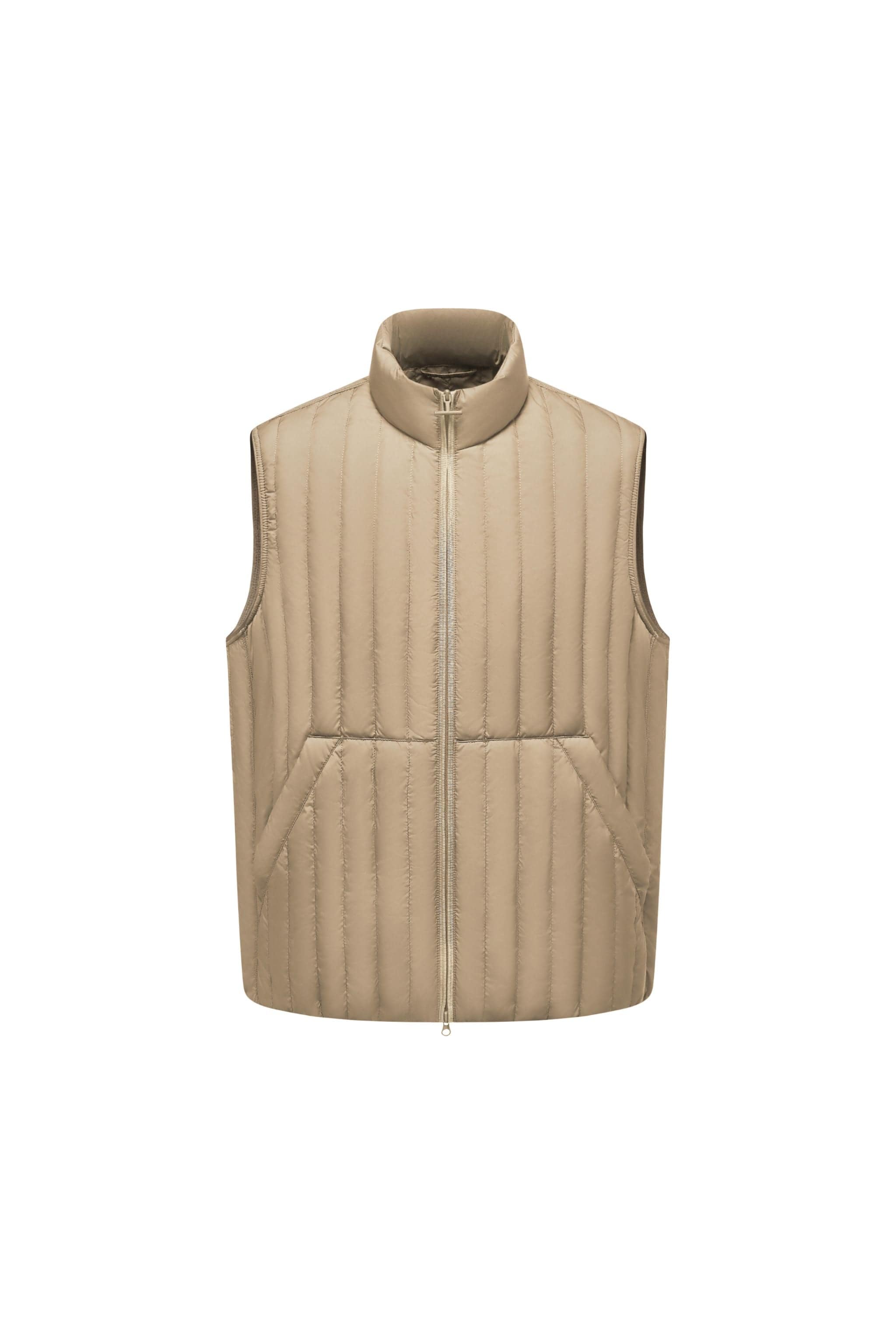 BOSIDENG AREAL Men's Goose Down Gilet 911 — gilet delivers structured, low-bulk warmth and is an ideal option in Light Wheat Brown, sizes S–XXL; water-resistant
