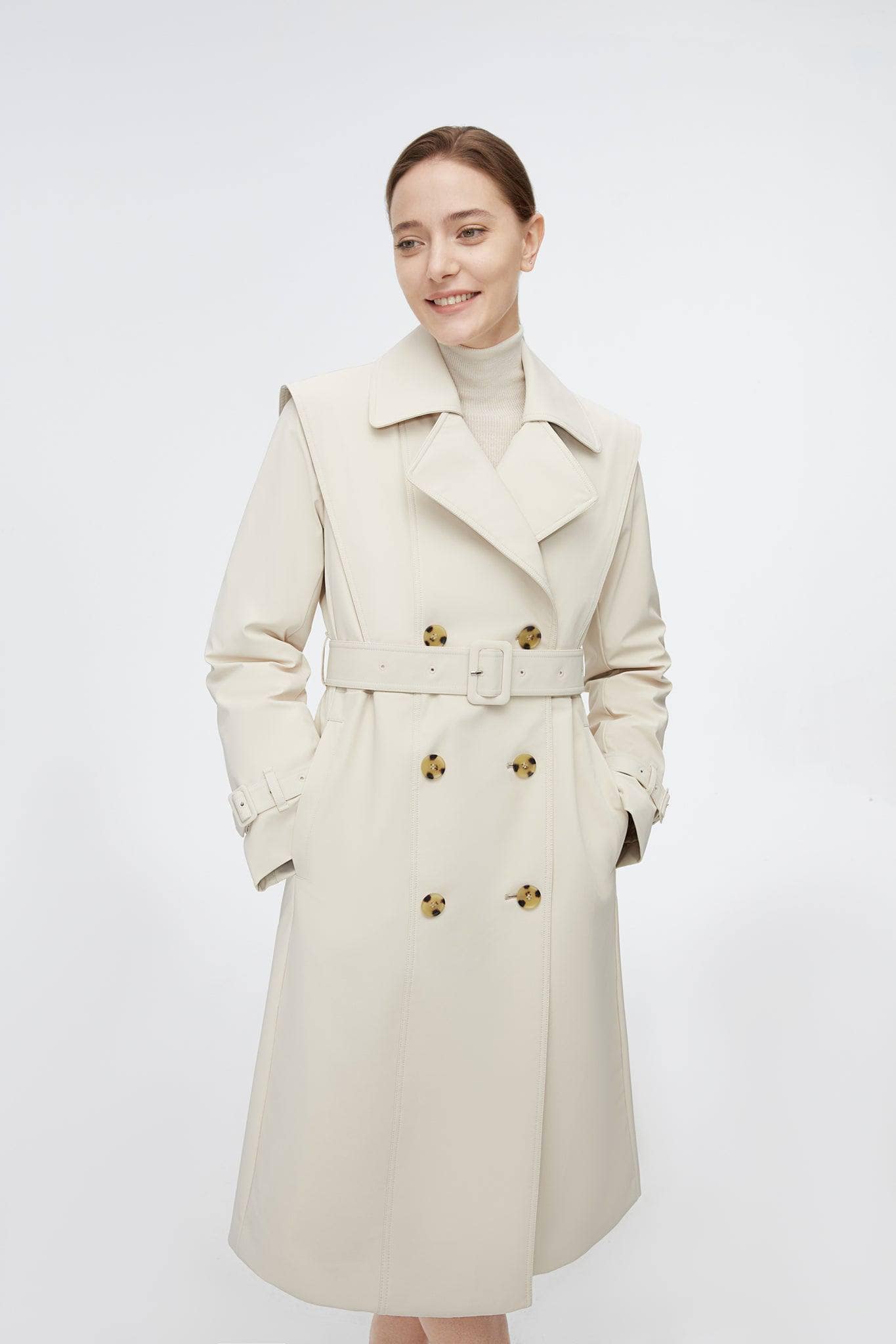 BOSIDENG 2022 Full Length Detachable Goose Down Trench Coat Jacket 6 / Oat