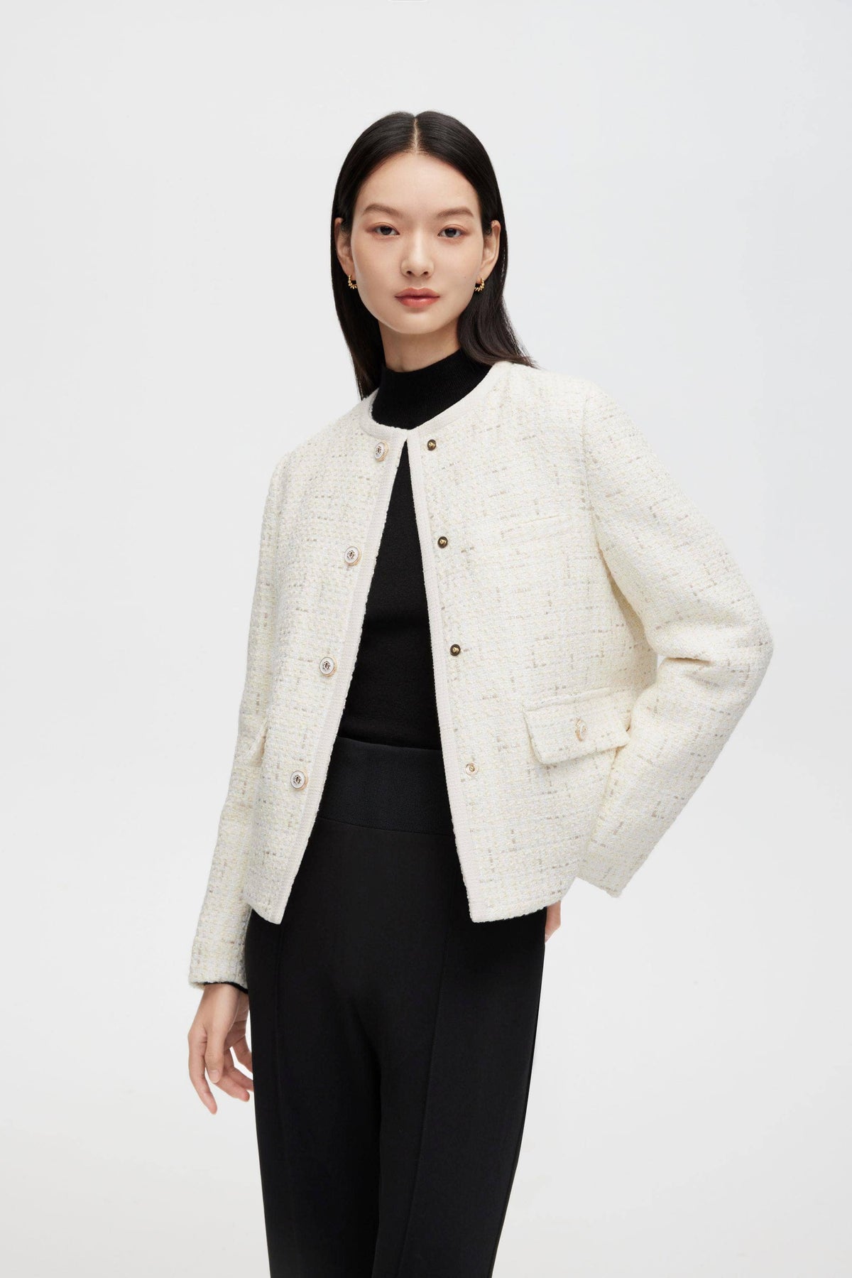 Tweed Goose Down Short Jacket