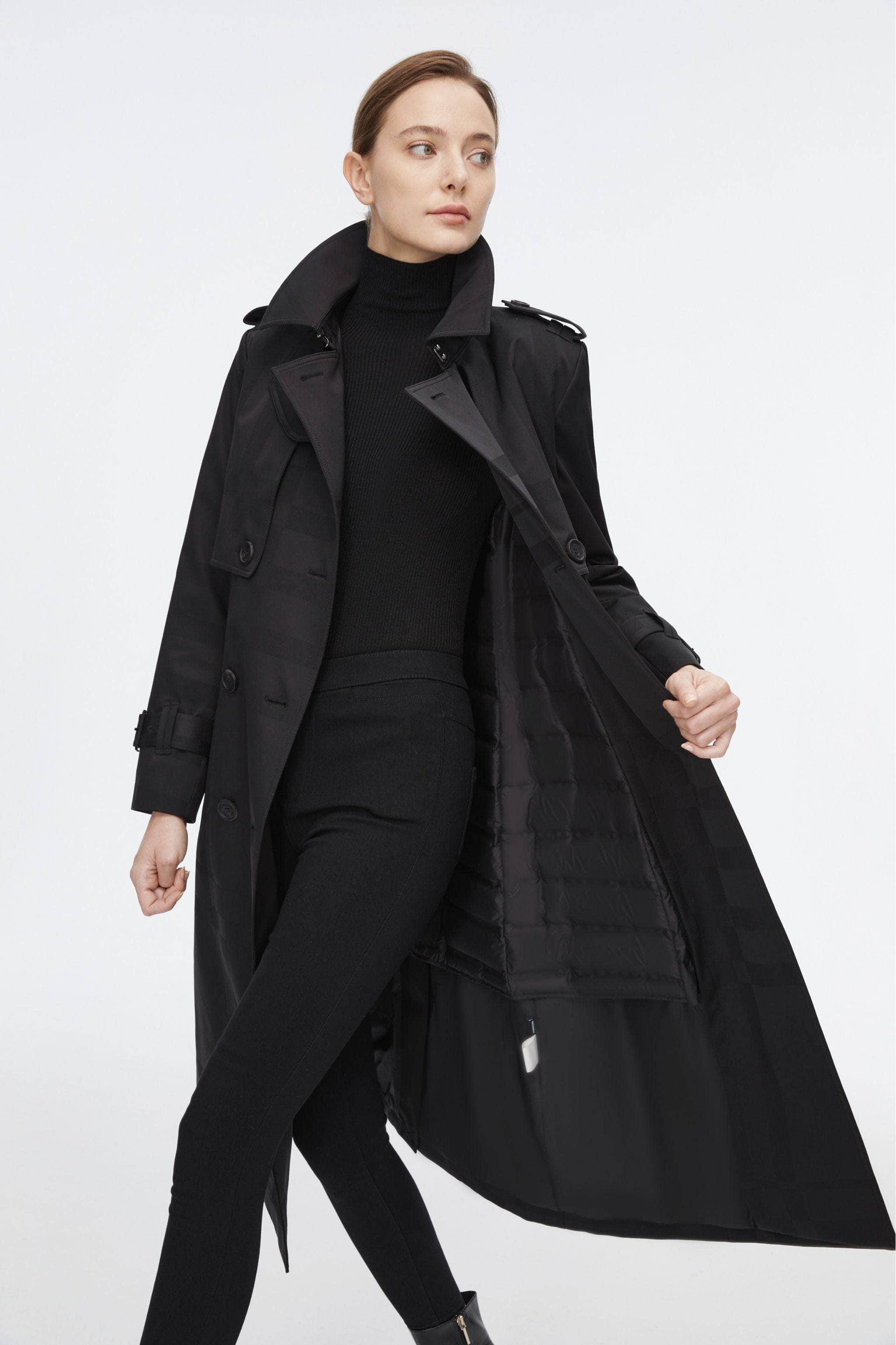 BOSIDENG 2022 Full Length Goose Down Trench Jacket Black / 4