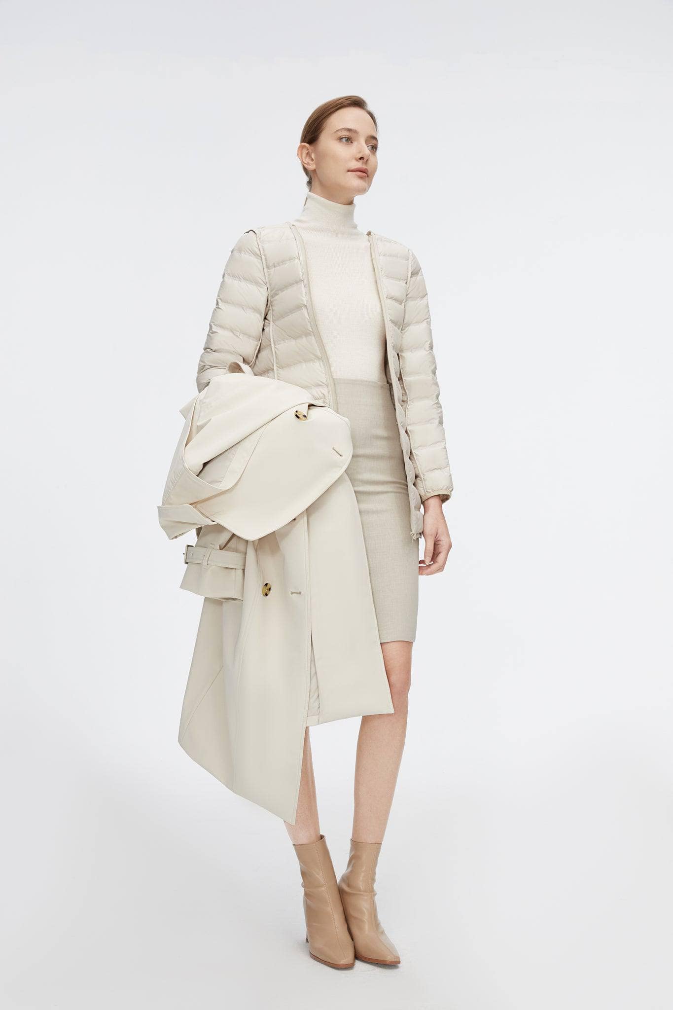 BOSIDENG 2022 Full Length Detachable Goose Down Trench Coat Jacket