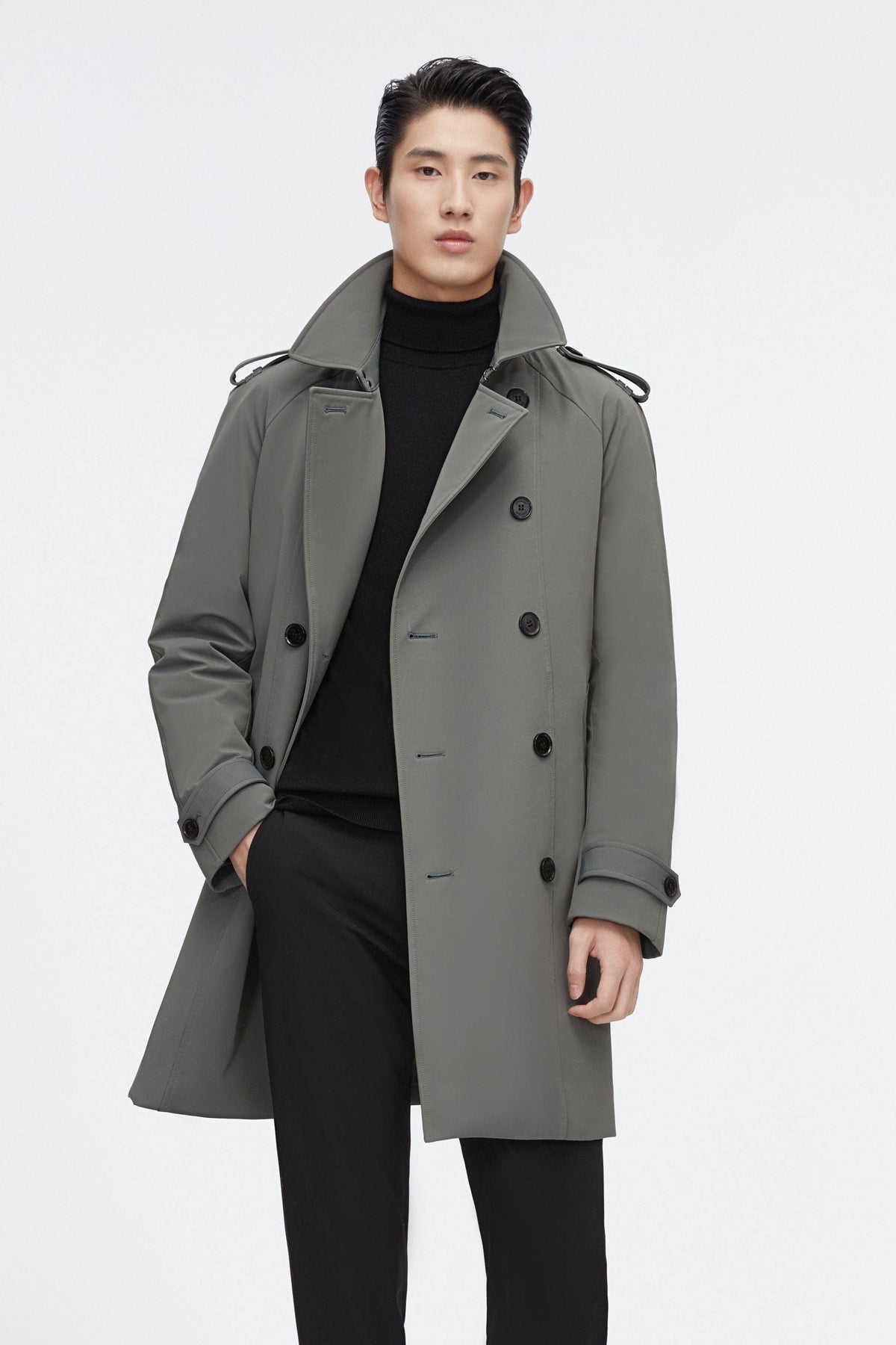 Mid-length Detachable Goose Down Trench Coat