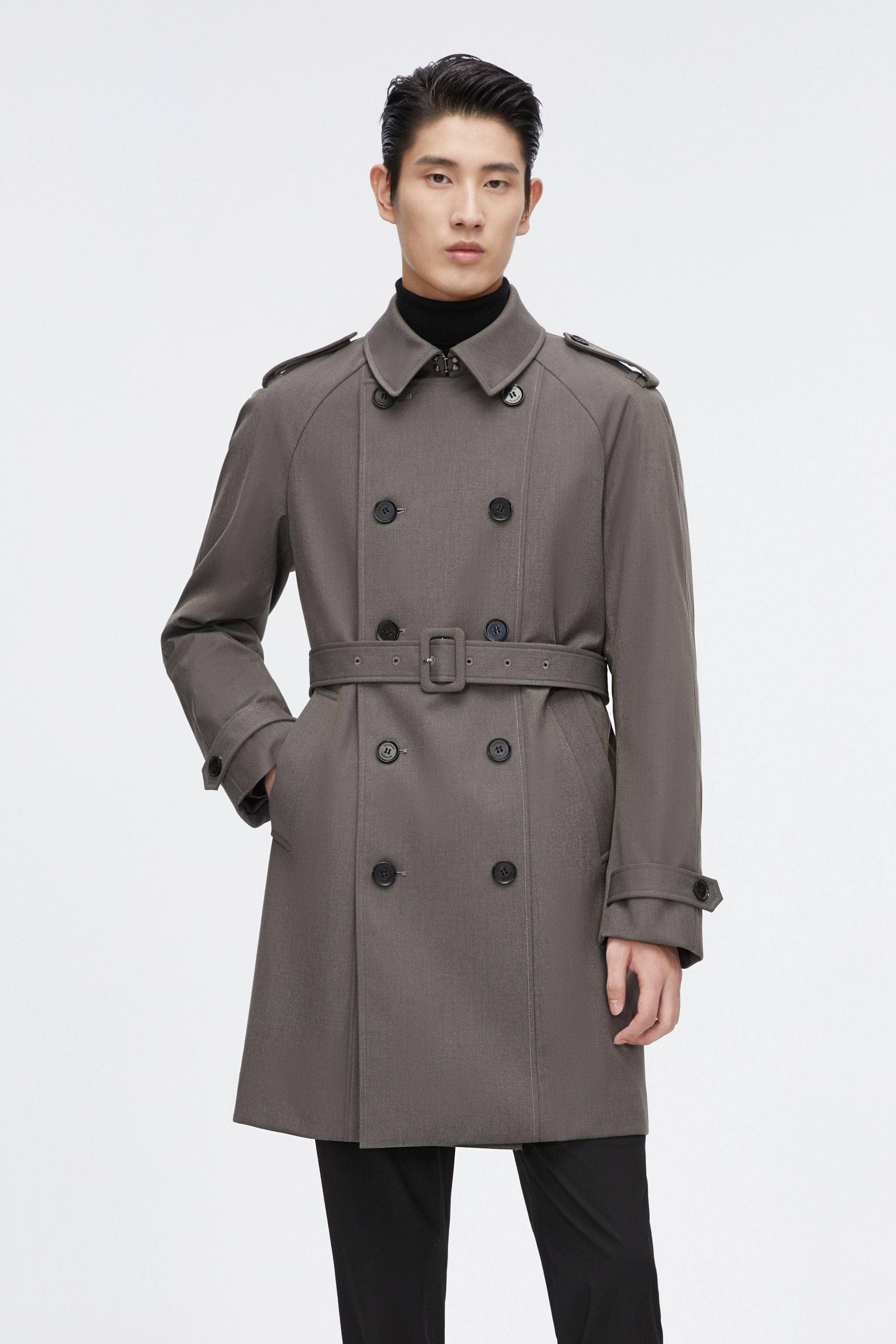 BOSIDENG 2022 Mid-length Detachable Goose Down Trench Coat Jacket Grey / XS