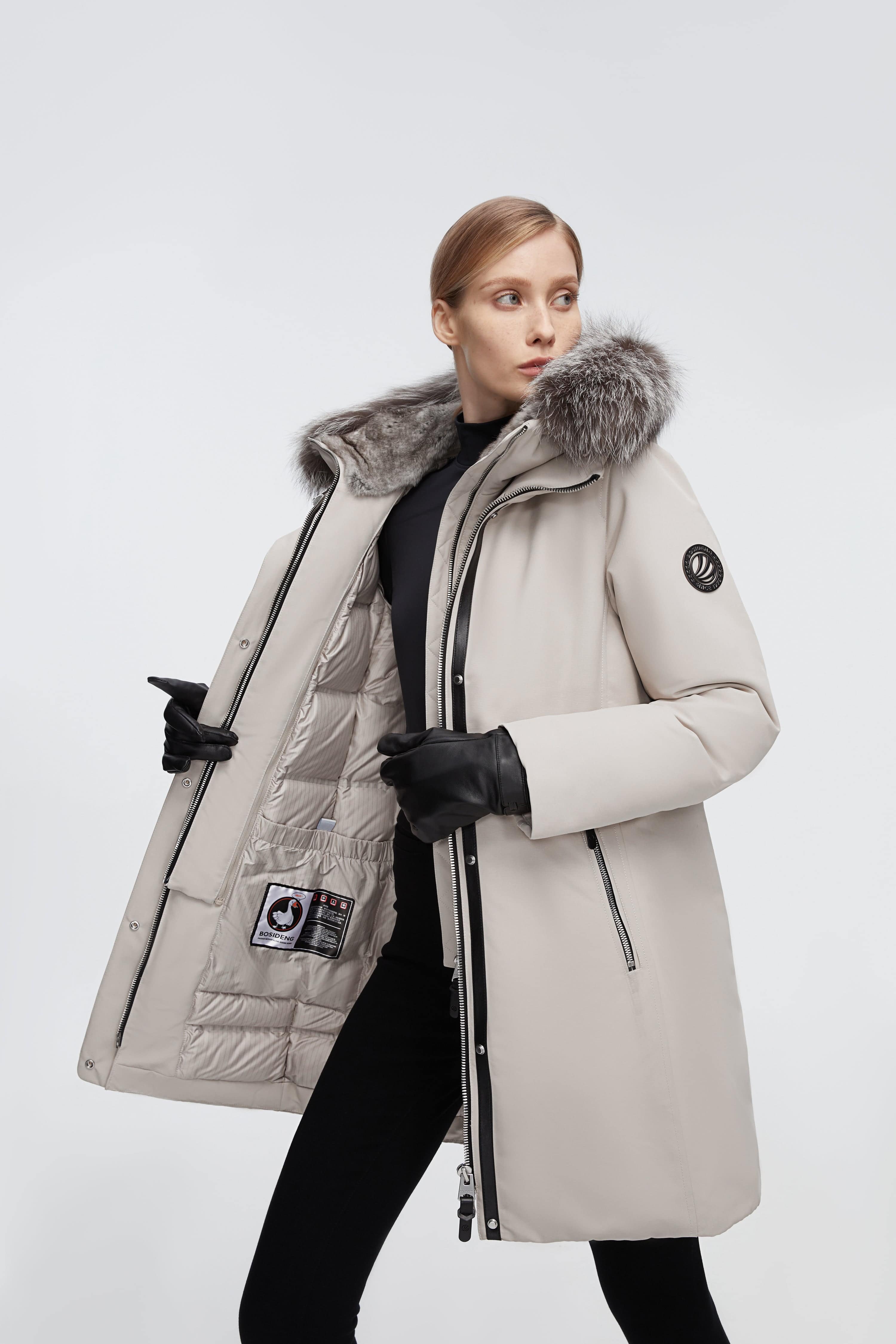 BOSIDENG 2022 Mid-Length Goose Down Trench With Fur Jacket