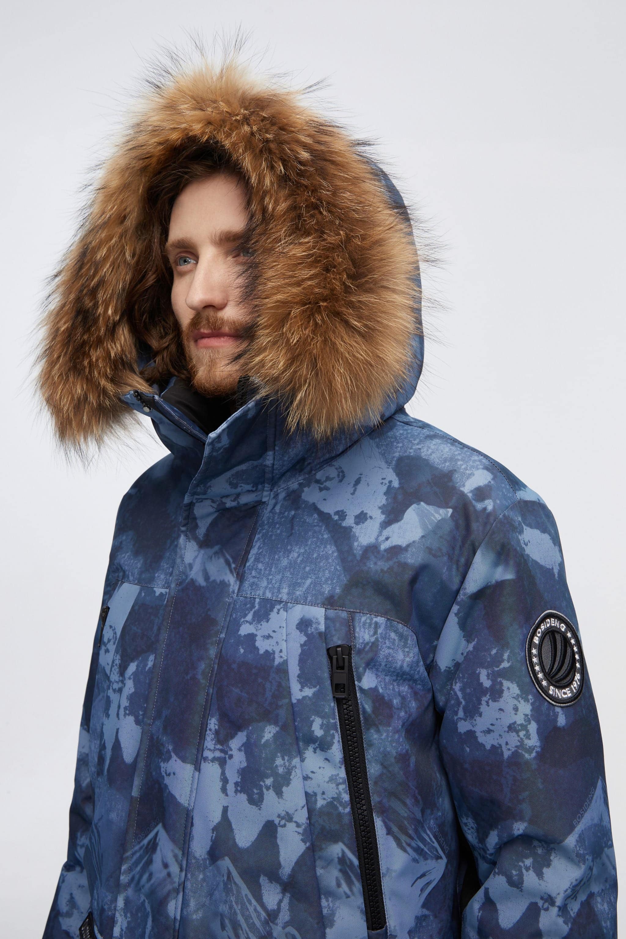 BOSIDENG 2022 Mid-Length Goose Down Trench With Fur Jacket