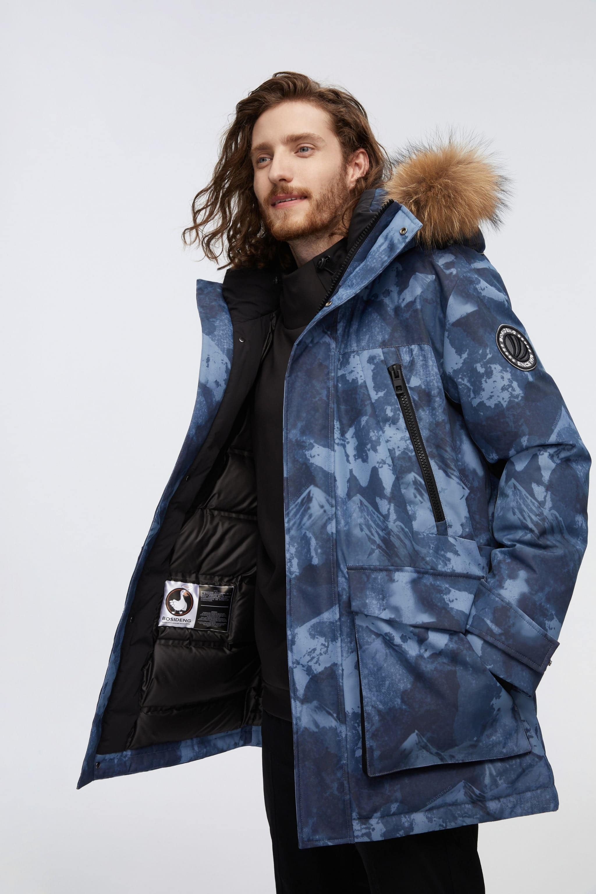 BOSIDENG 2022 Mid-Length Goose Down Trench With Fur Jacket