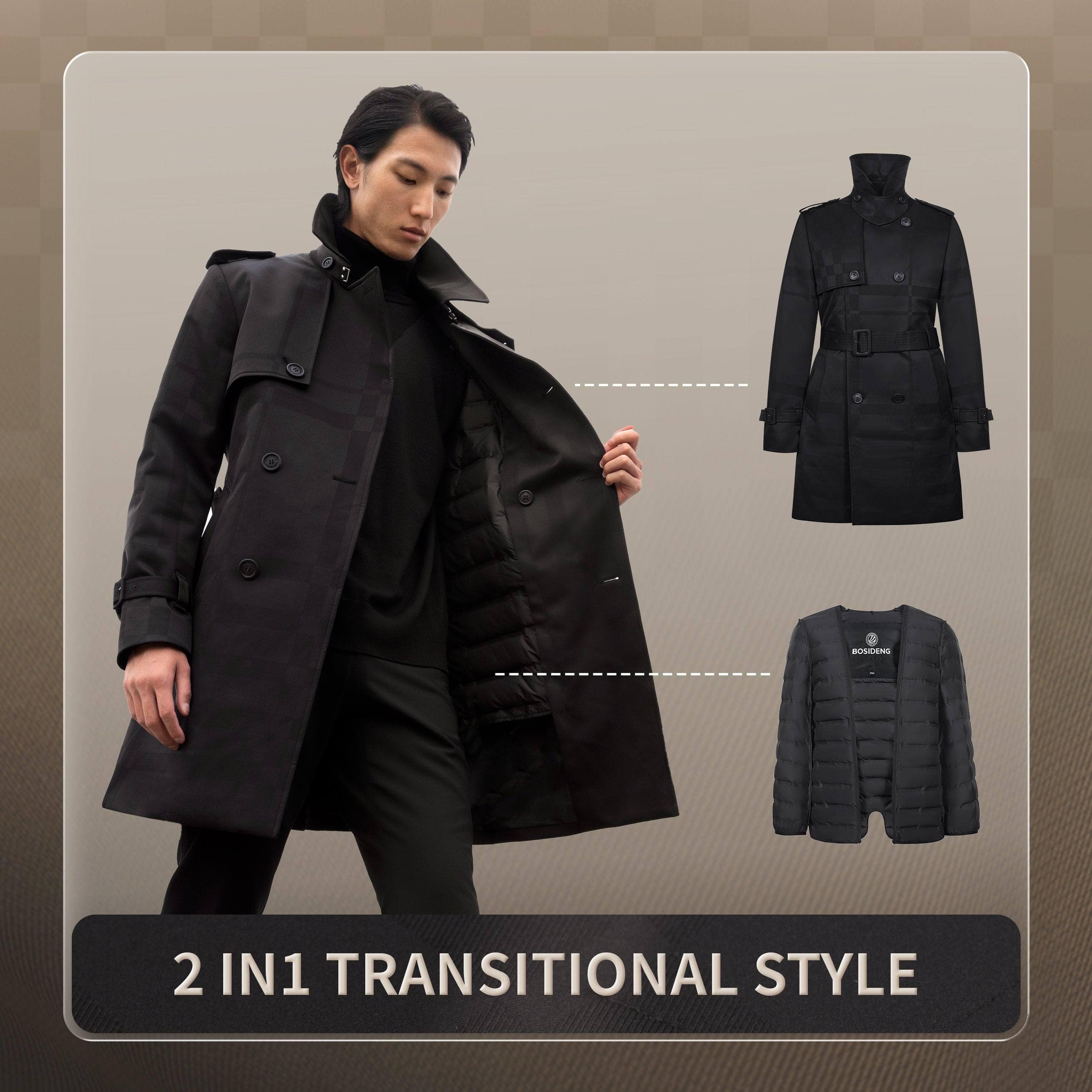 BOSIDENG 2022 Premium Men's Goose Down Full Length Trench Jacket