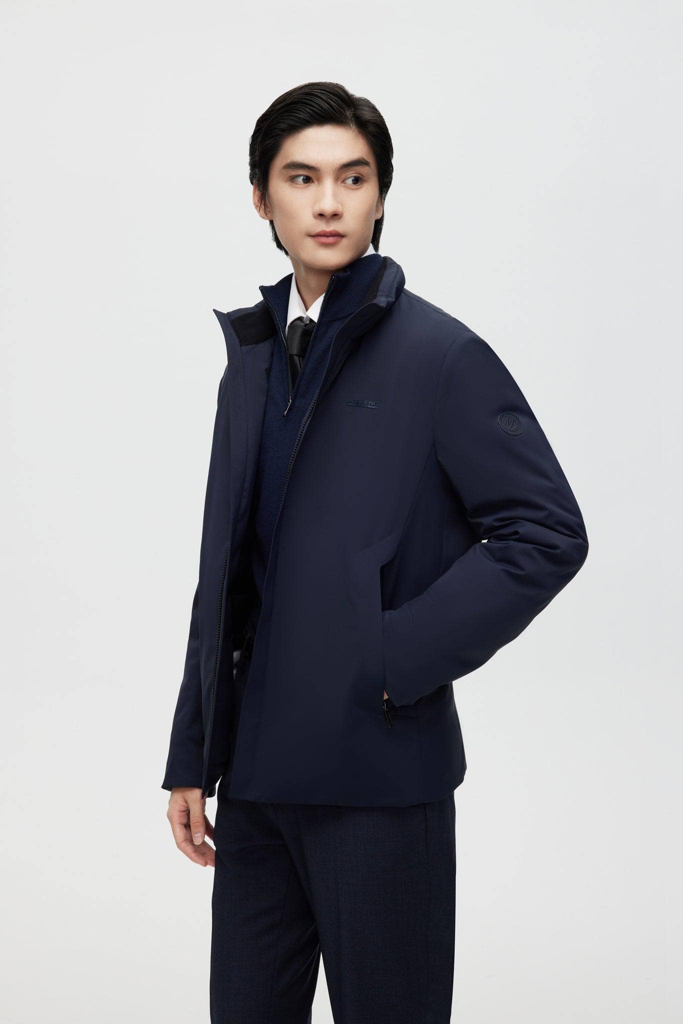 BOSIDENG 2022 Stand Collar Goose Down Short Trench Jacket