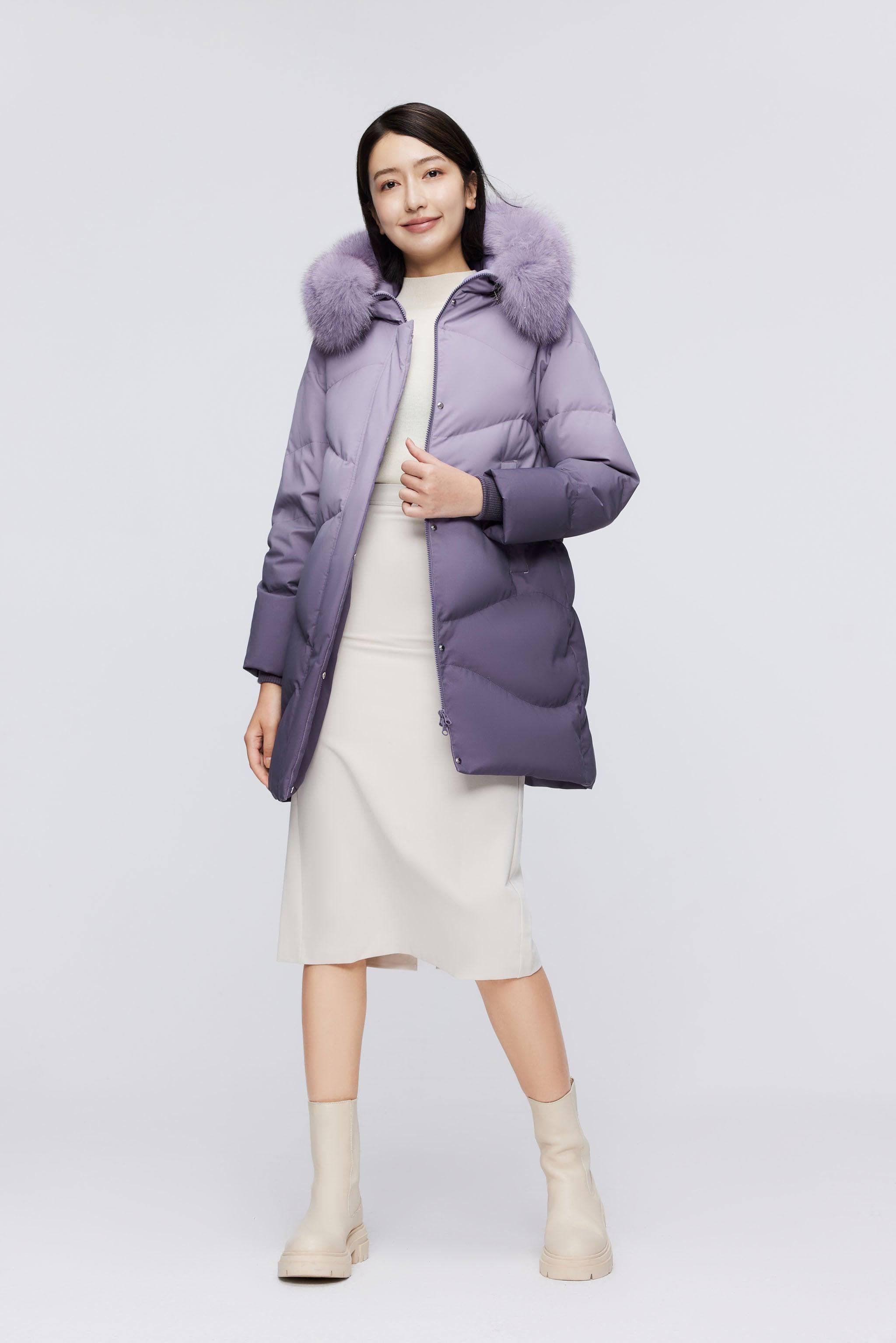 BOSIDENG 2023 Women's Classic Casual Down Parka with Fur 5126 4 / Purple Gradient