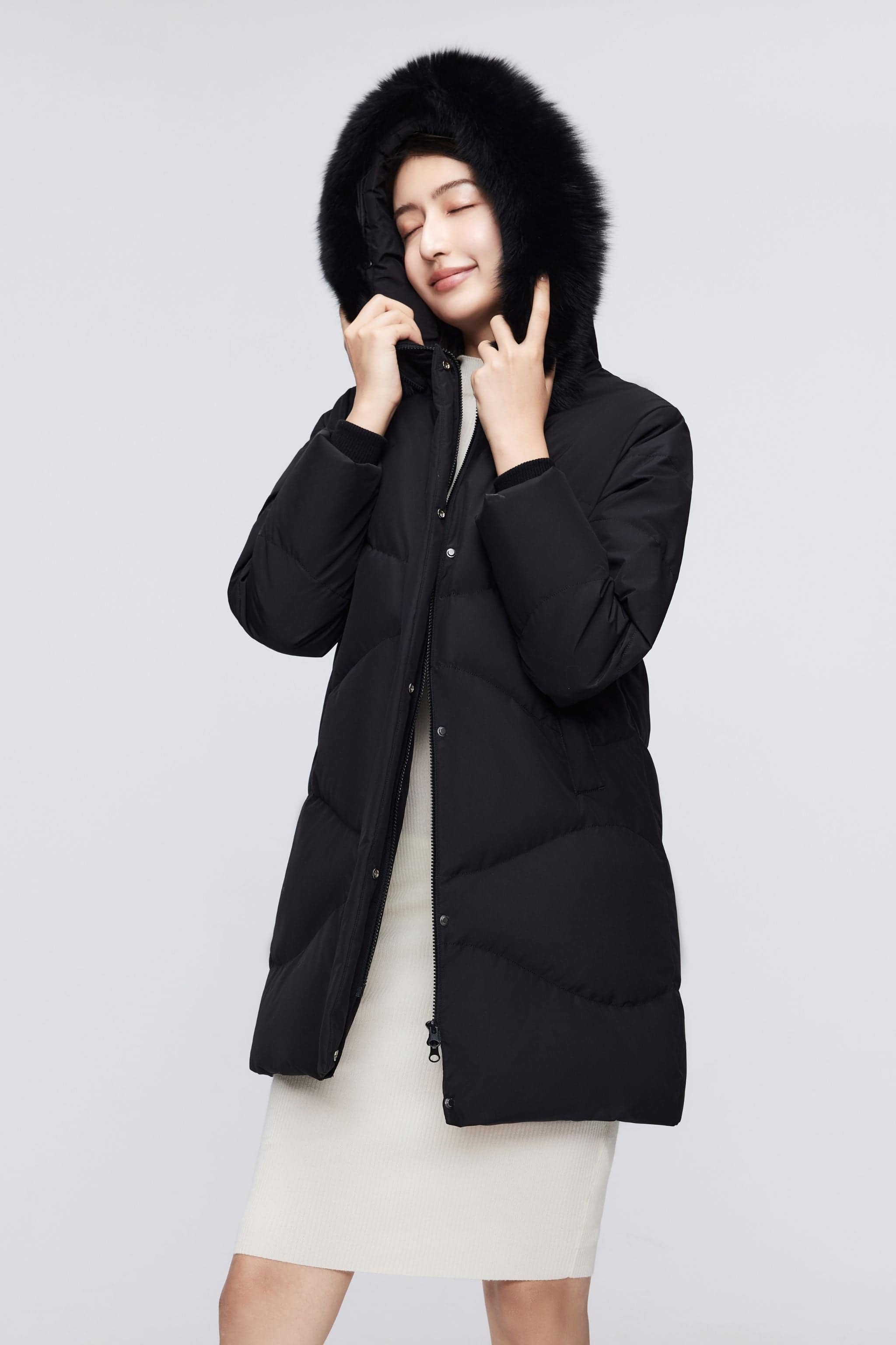 BOSIDENG 2023 Women's Classic Casual Down Parka with Fur 5126