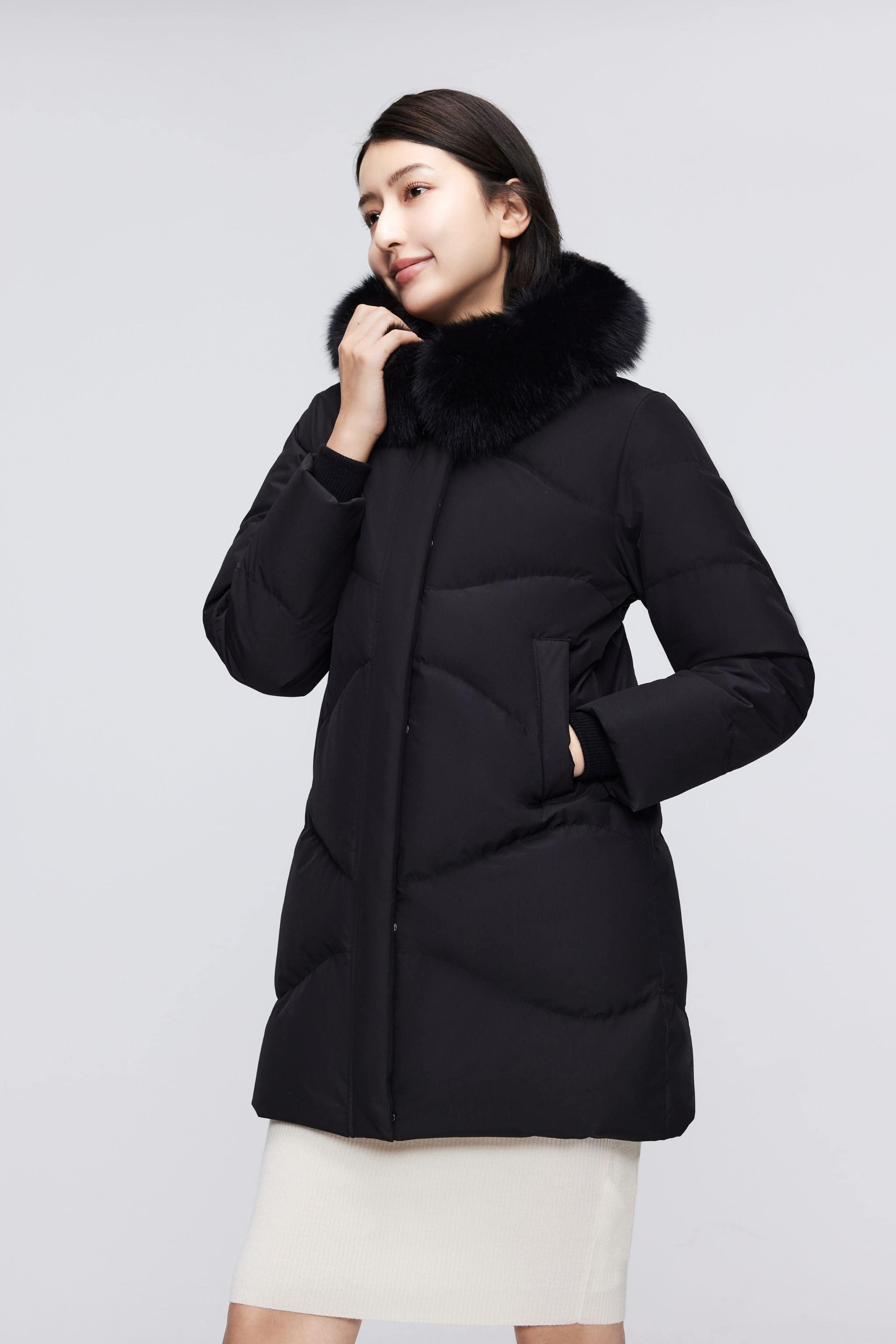 BOSIDENG 2023 Women's Classic Casual Down Parka with Fur 5126