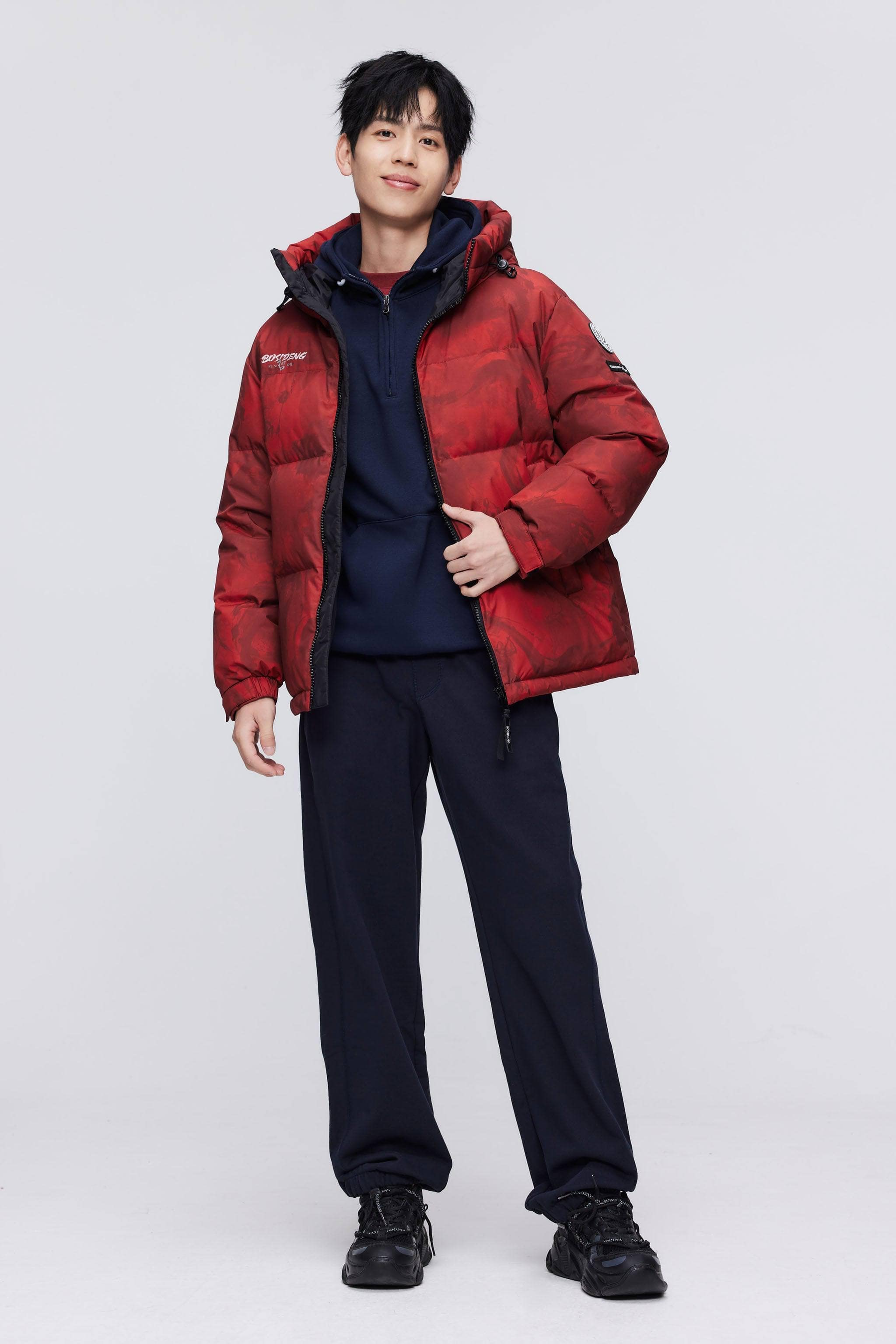 BOSIDENG 2023 Classic Down Jacket with Hood 3330 Jacket XXS / Subtle Red Dragon Print