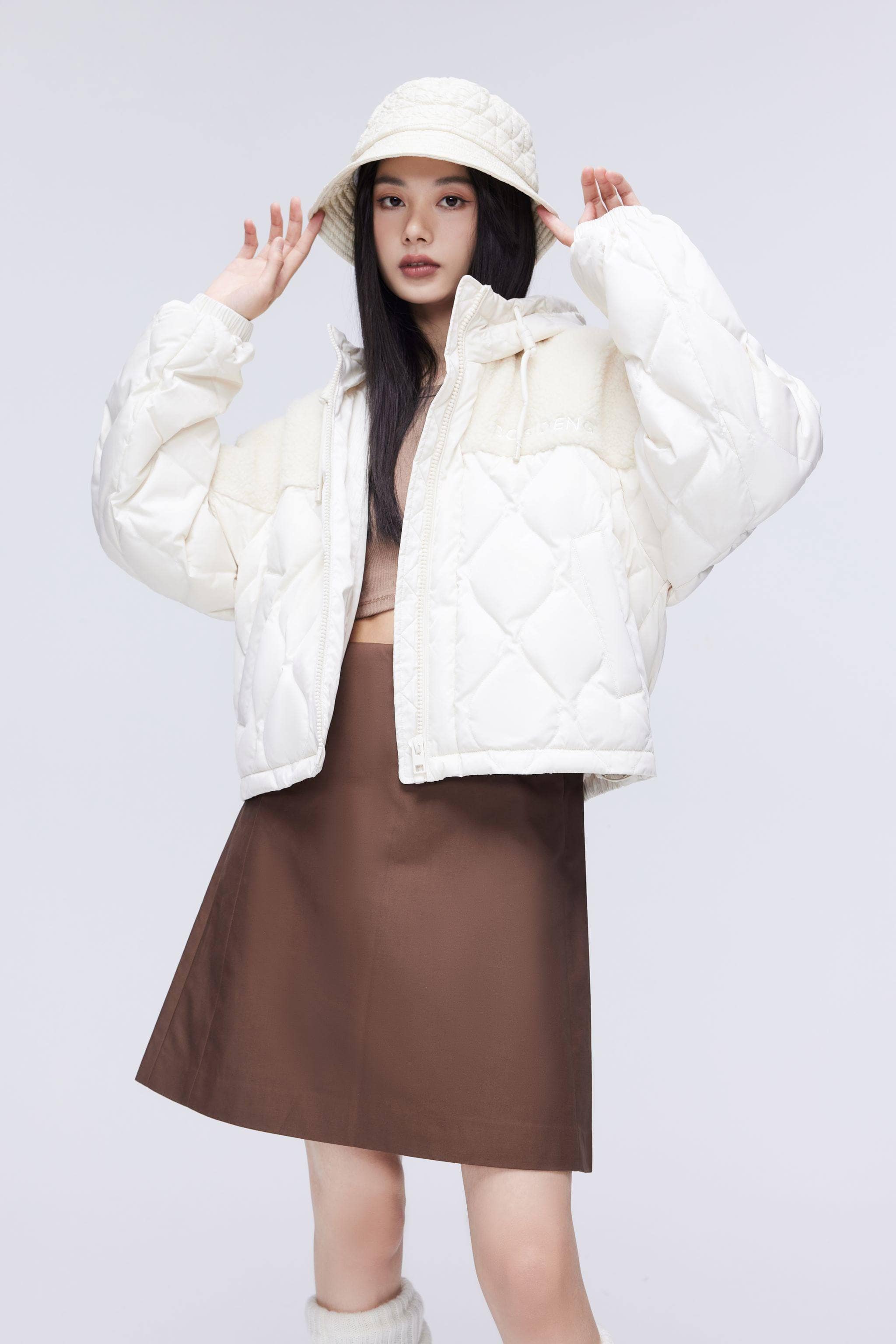 BOSIDENG 2023 Drop Shoulder Lambwool Down Coat Jacket XXXS / Cream