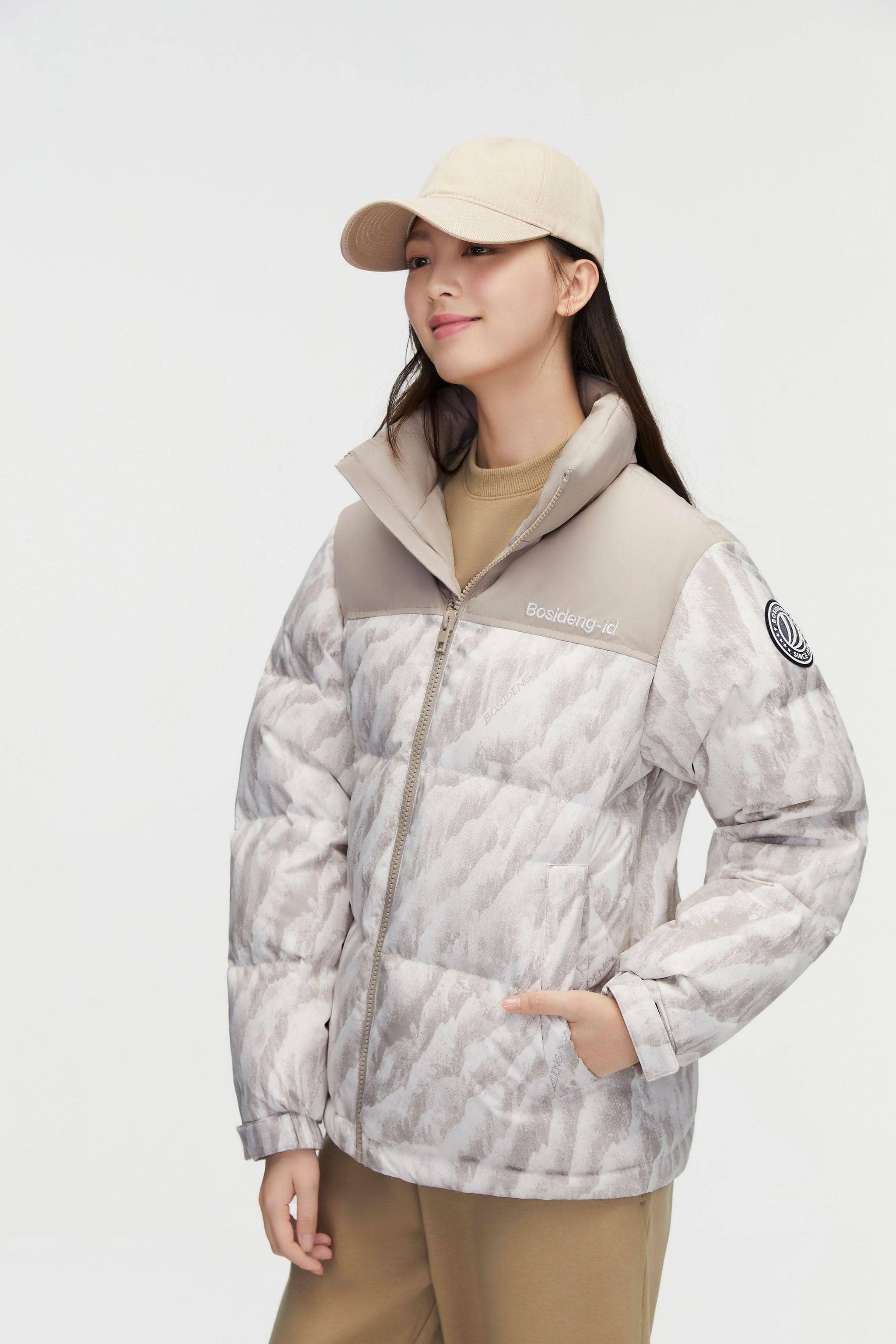 BOSIDENG 2023 Classic Standing Collar Down Jacket 3380 Jacket XXXS / Oat Snow Mountain