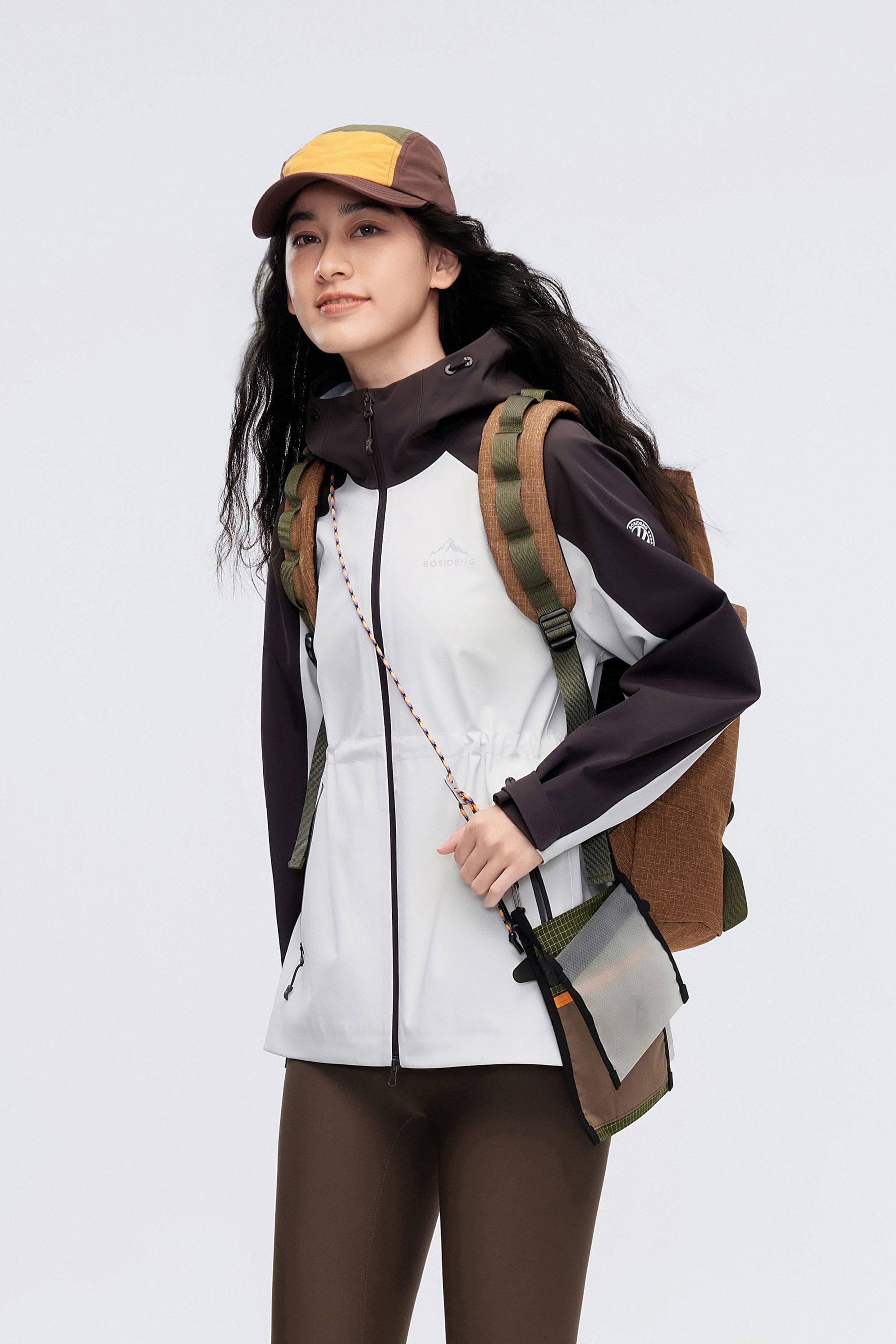 BOSIDENG 2024 Women's Hooded Soft Shell Functional Jacket 2024 16 / Shell White / Chocolate