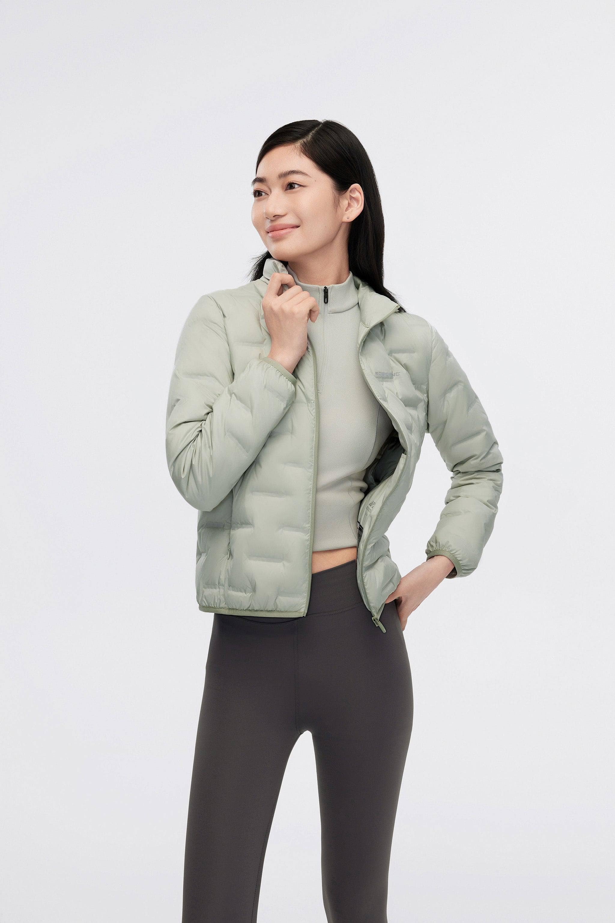 BOSIDENG 2024 Women's Goose Down Weightless Packable Jacket 1034 6 / Green Grey