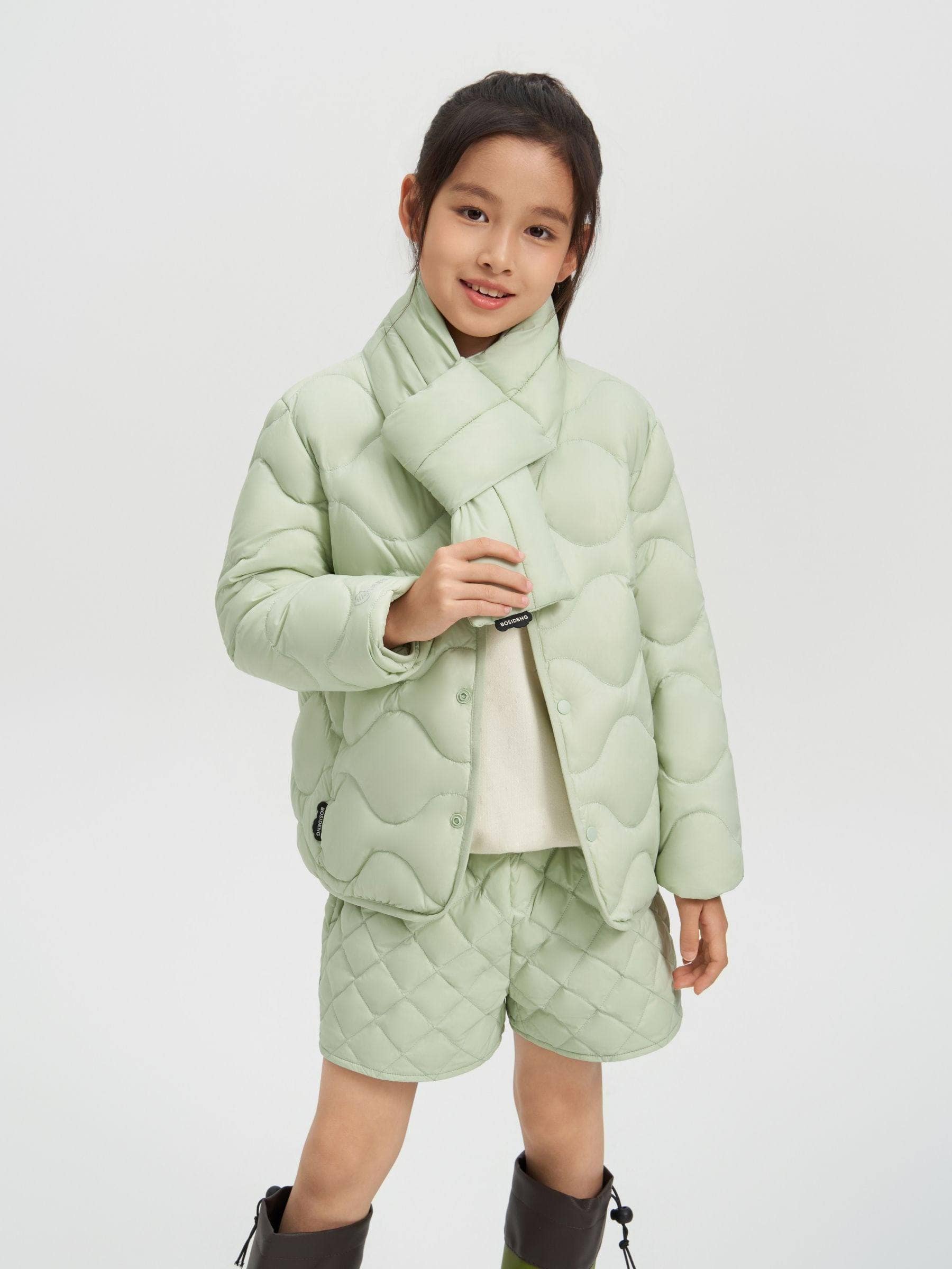 BOSIDENG 2024 Junior Multi-Layer System Down Scarf 0020 Avocado Green / One Size