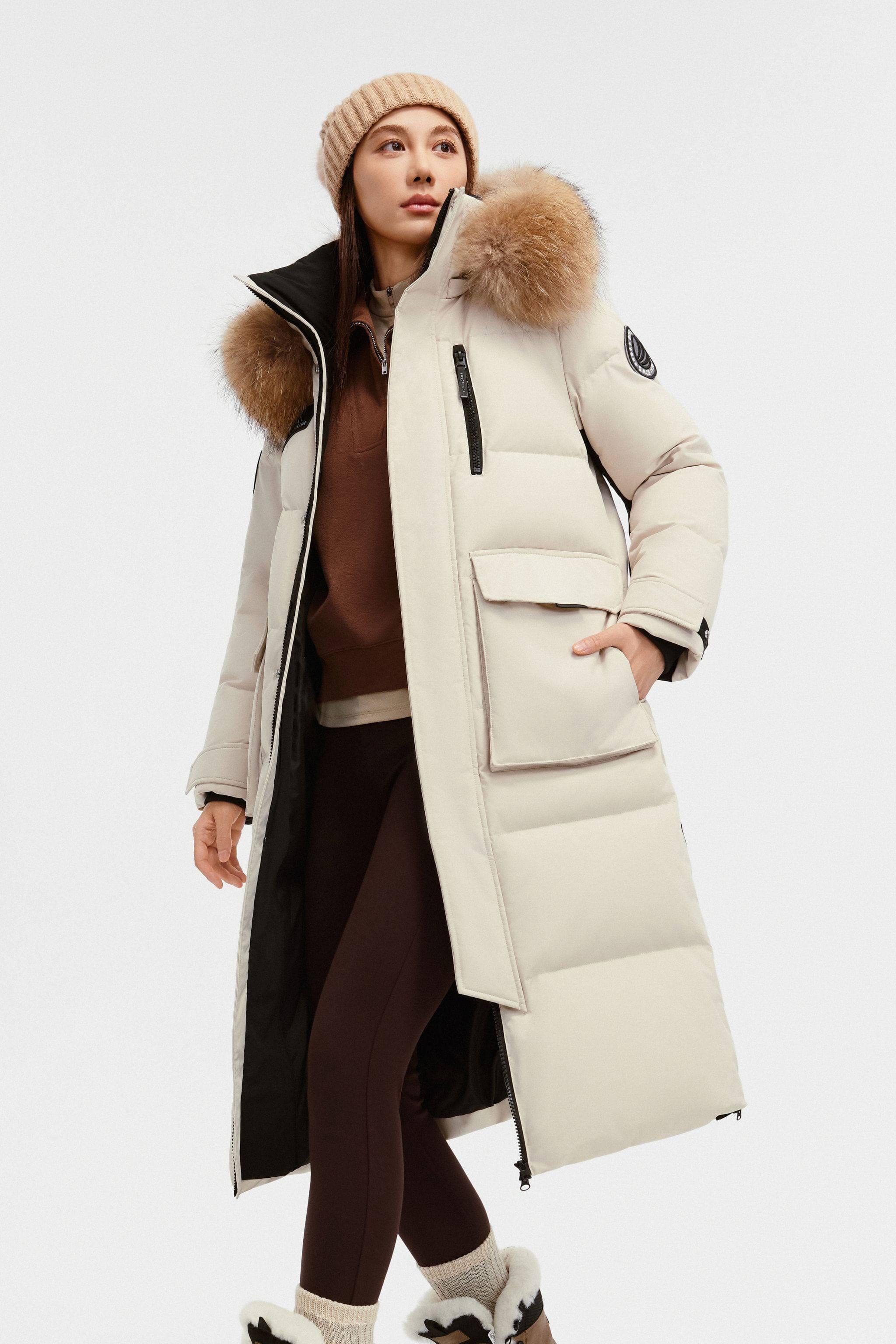 BOSIDENG 2024 Classic Extreme Full Length Goose Down Parka Fur Hood Parka