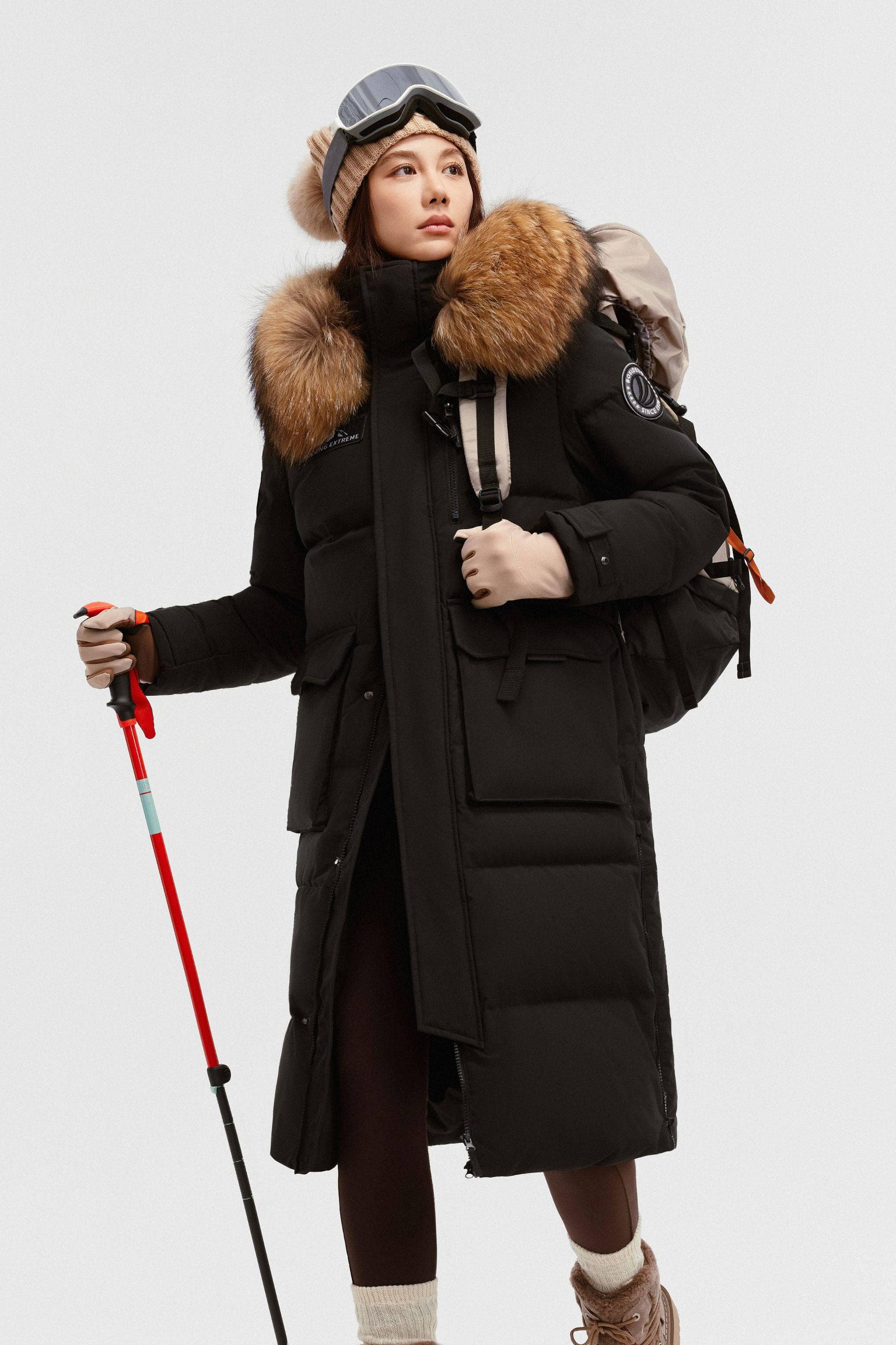 BOSIDENG 2024 Classic Extreme Full Length Goose Down Parka Fur Hood Parka