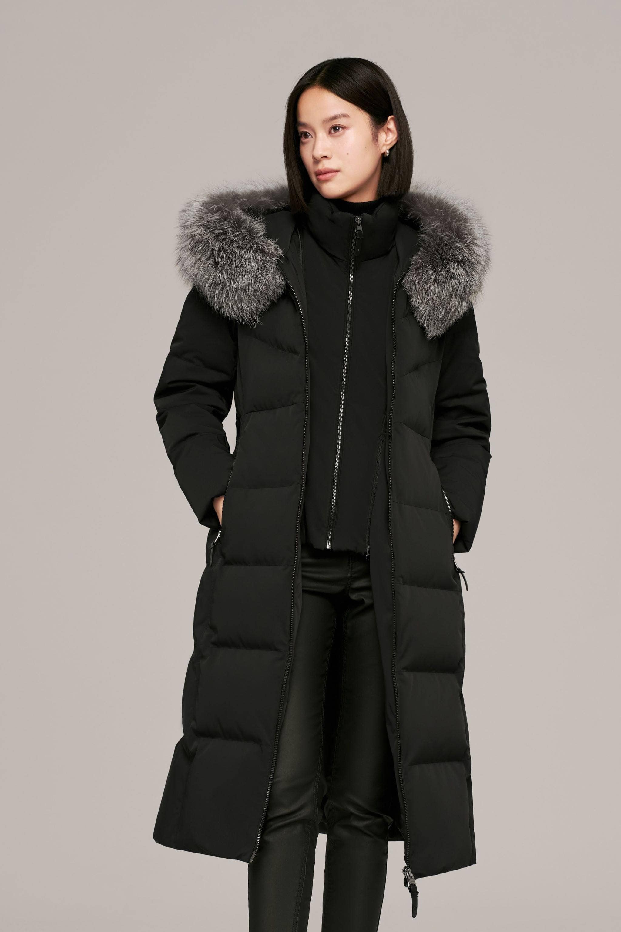 BOSIDENG 2024 Premium Business Women's Long Goose Down Coat Jackets Ink black / 8