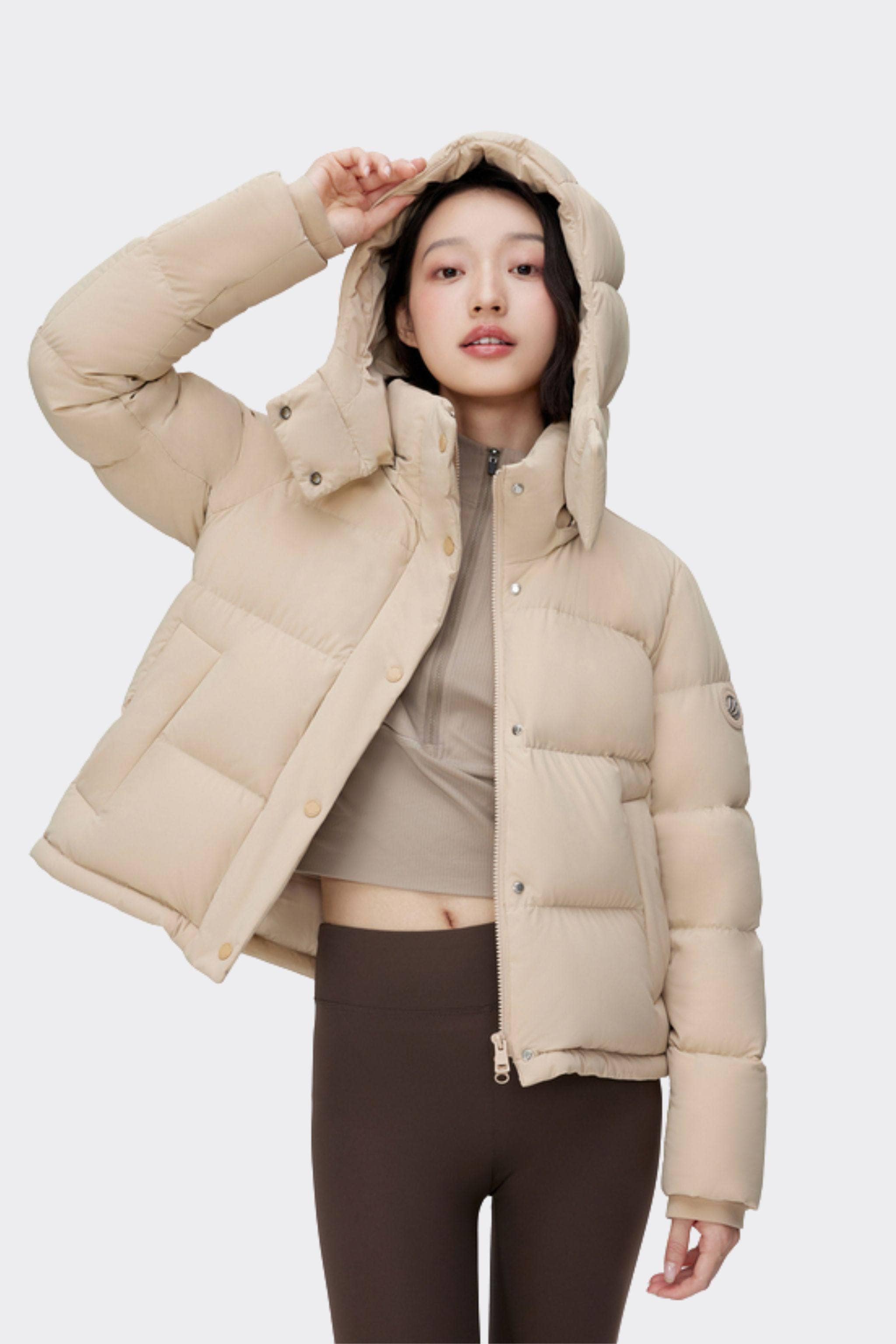 BOSIDENG 2024 Comfy Women's Down Jacket With Detachable Hood Jackets Khaki / 4