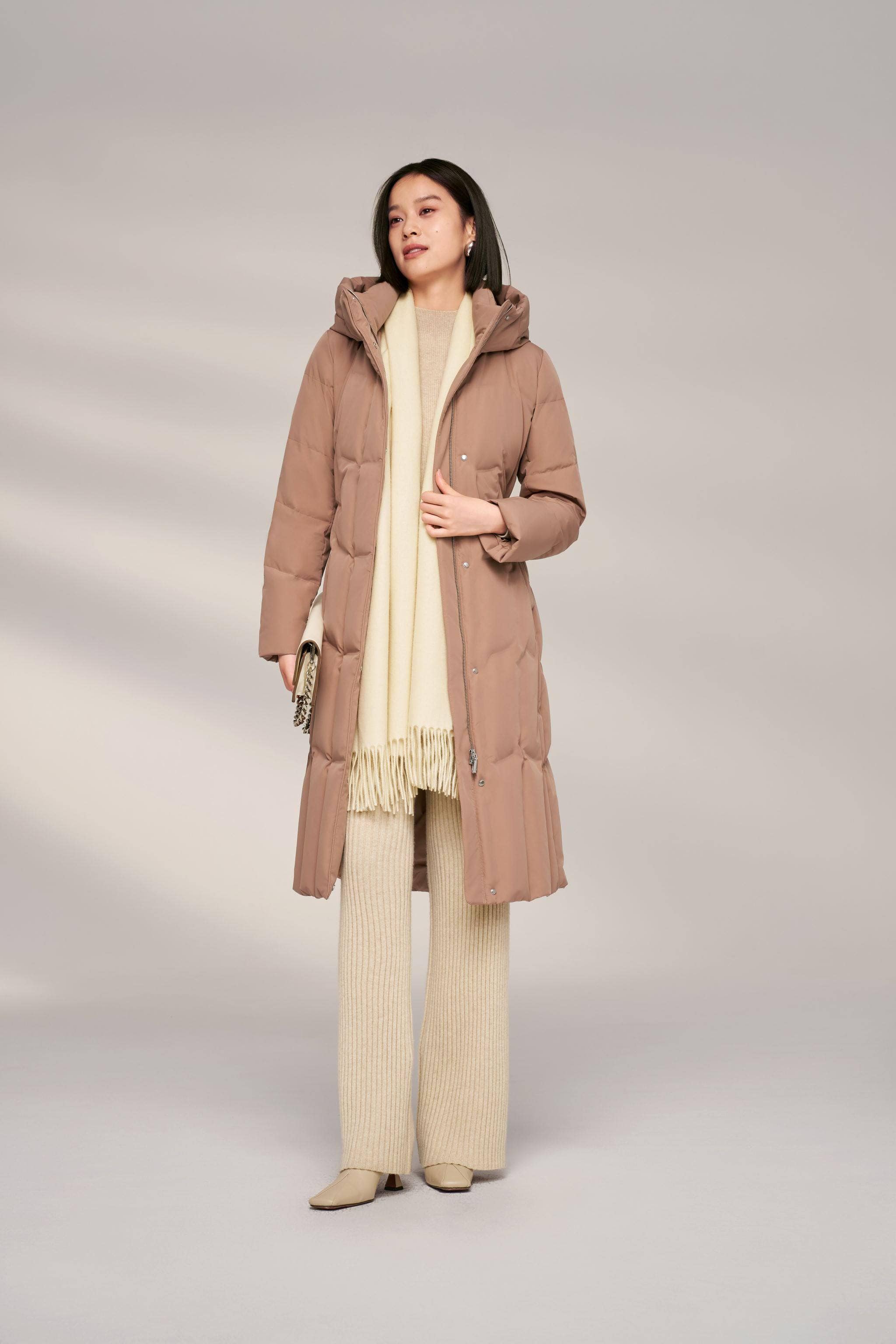 BOSIDENG 2024 Women’s Long Goose Down Coat With Elasticated Waist Coats Nut / 4